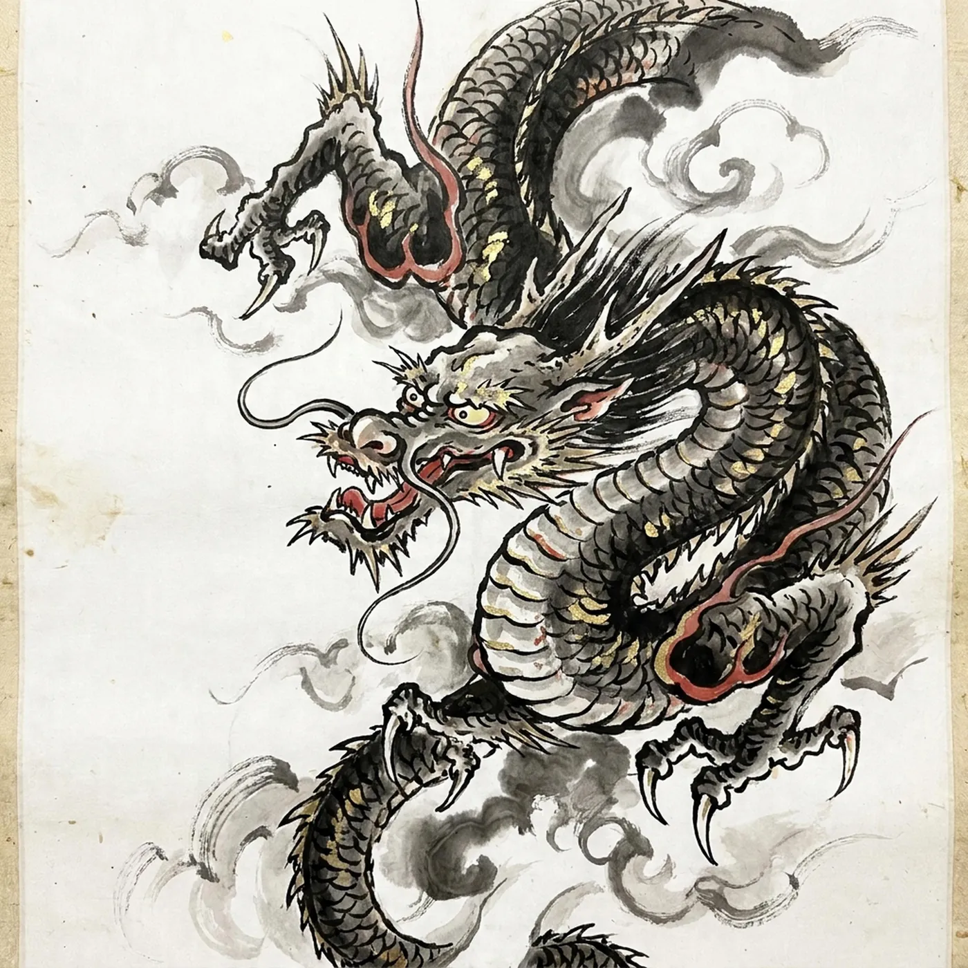 Japanese Dragon Wall Art | Clouds Sumi-e Ink Print | Black and White Zen Decor | Digital Download | Printable Wall Art