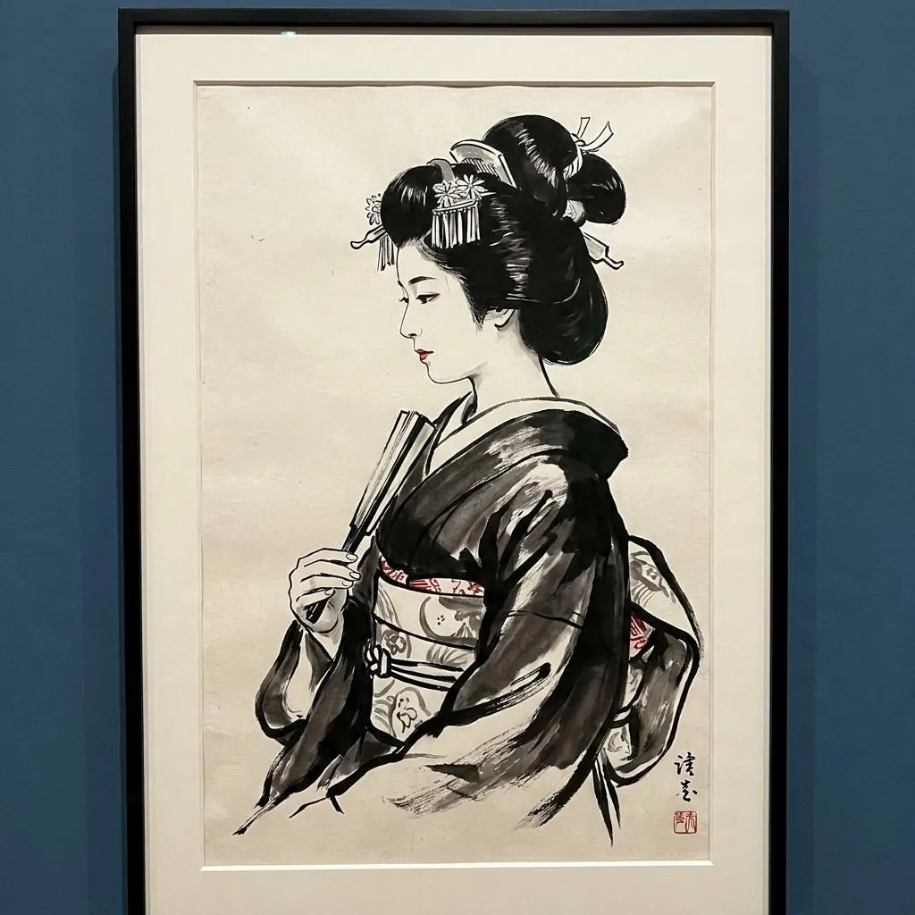 Japanese Wall Art | Traditional Geisha Sumi-e Ink Print | Black and White Zen Decor | Digital Download | Printable Wall Art