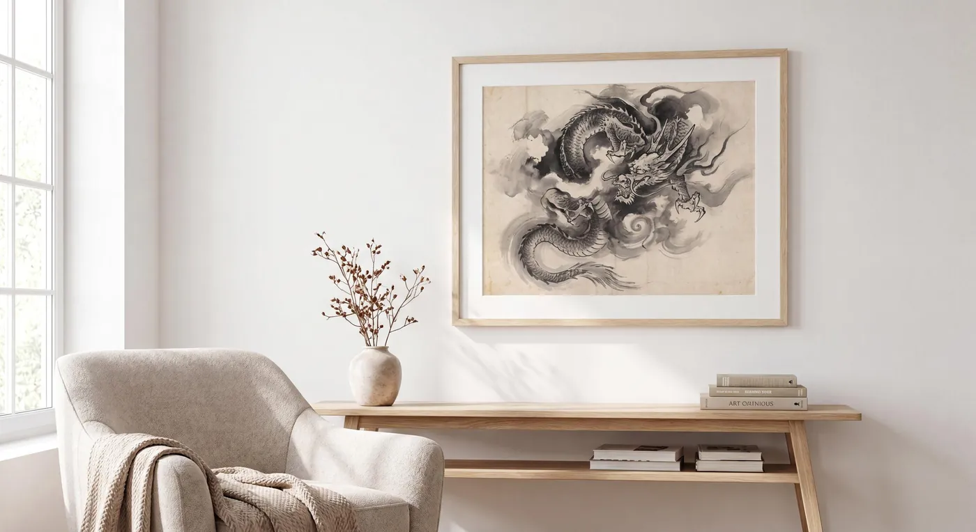 Japanese Dragon Wall Art | Asian Cloud Sumi-e Ink Print | Black and White Zen Decor | Digital Download | Printable Wall Art