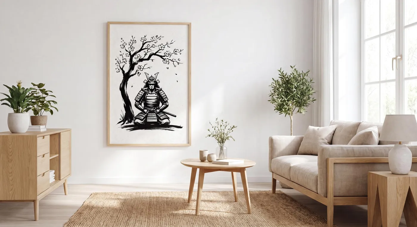 Samurai Meditation Cherry Blossom Art | Japanese Wall Art Print | Digital Download