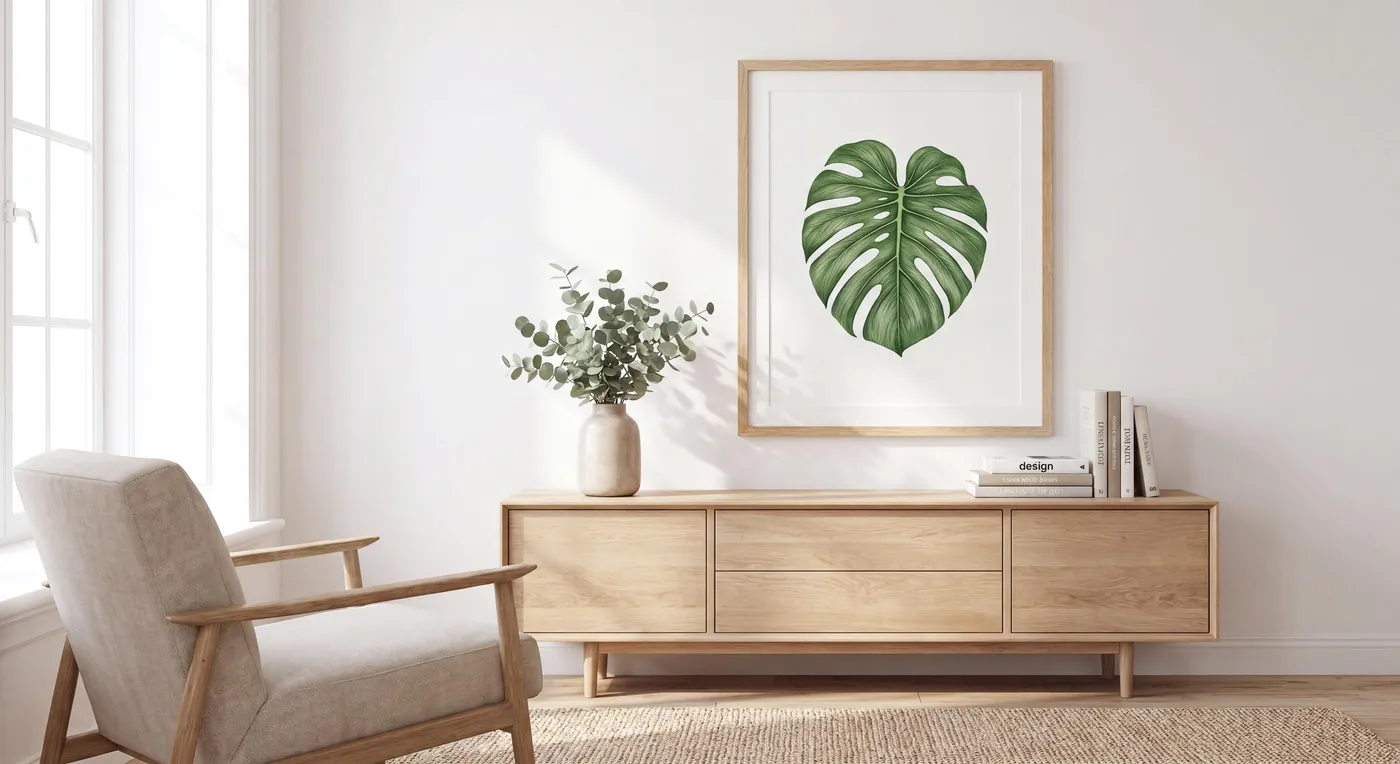 Botanical Wall Art | Plant Monstera Leaf Sumi-e Ink Print | Black and White Zen Decor | Digital Download | Printable Wall Art