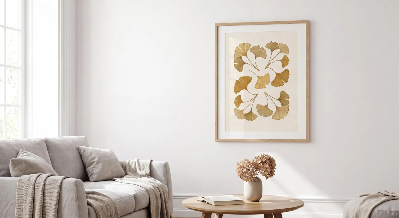 Botanical Wall Art | Ginkgo Leaves Golden Autumn Sumi-e Ink Print | Black and White Zen Decor | Digital Download