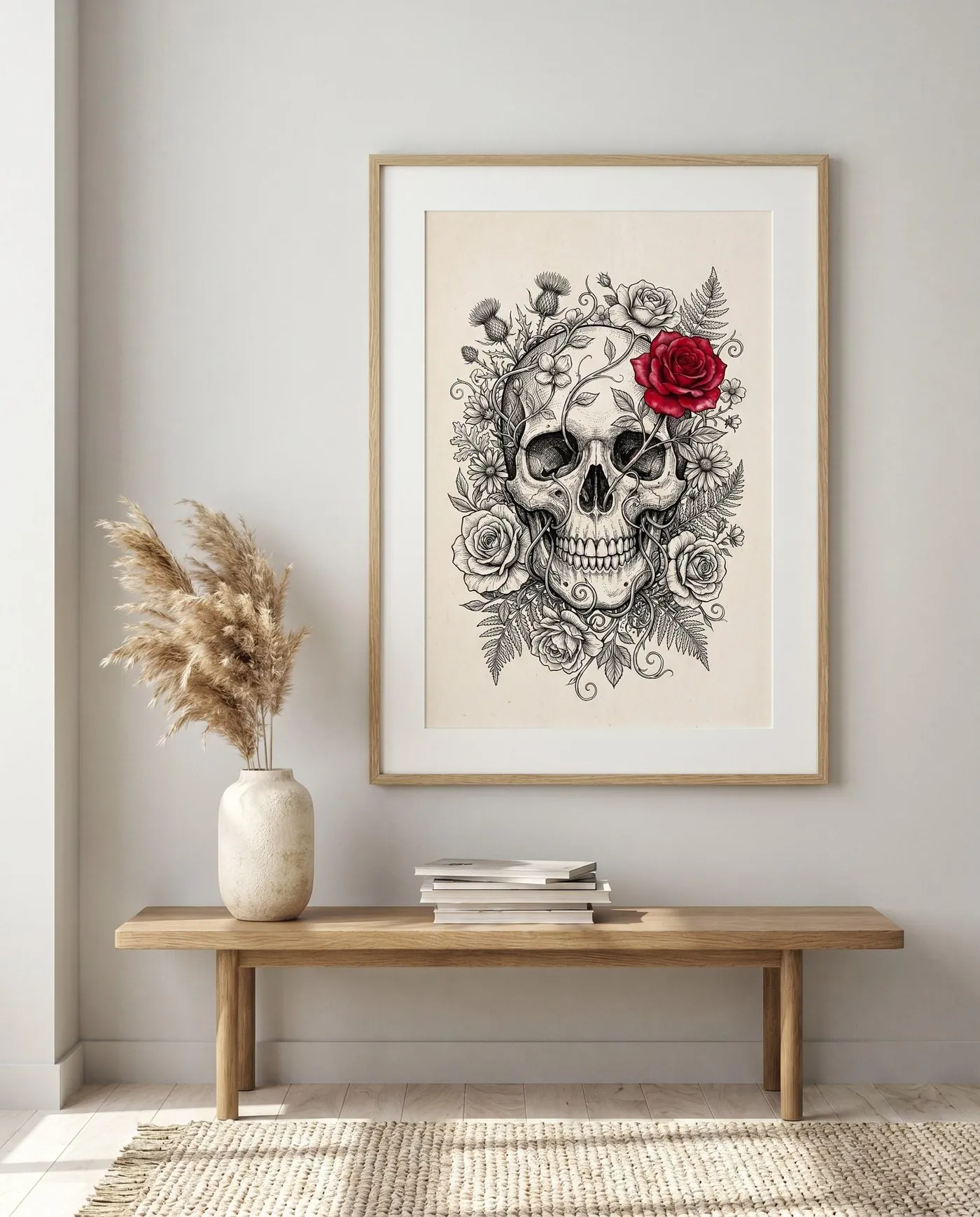 Botanical Wall Art | Gothic Dark Academia Floral Sumi-e Ink Print | Black and White Zen Decor | Digital Download