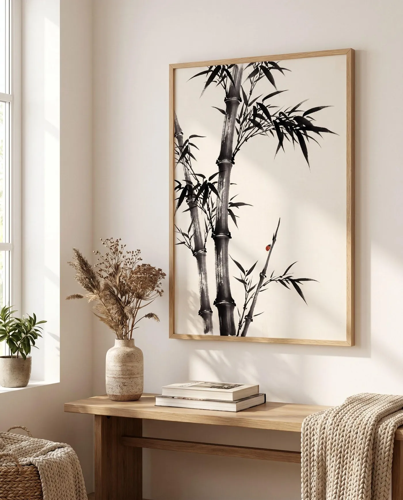 Botanical Wall Art | Bamboo Stalk Sumi-e Ink Print | Black and White Zen Decor | Digital Download | Printable Wall Art