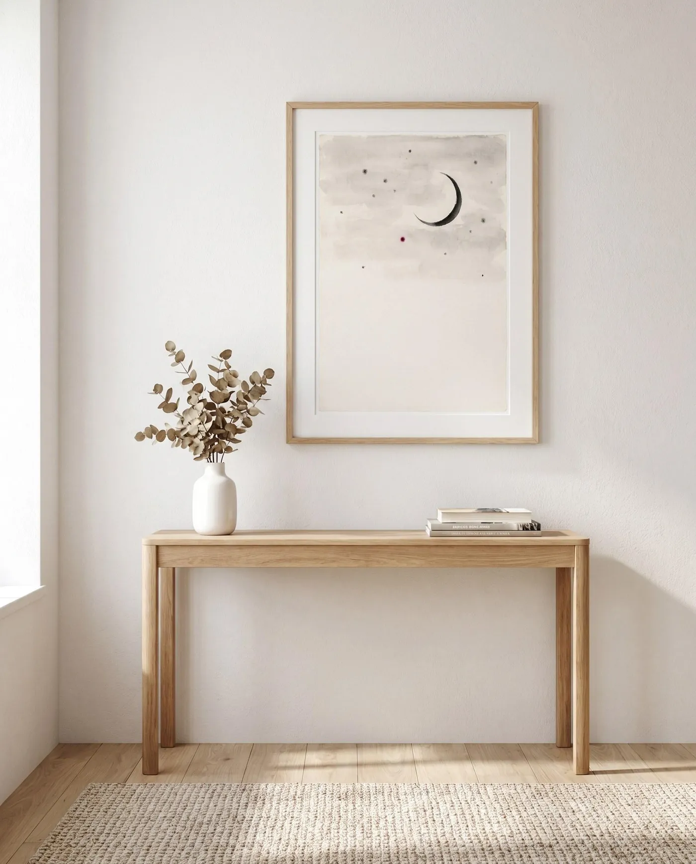 Moon Wall Art | Red Celestial Crescent Stars Sumi-e Ink Print | Black and White Celestial Decor | Digital Download