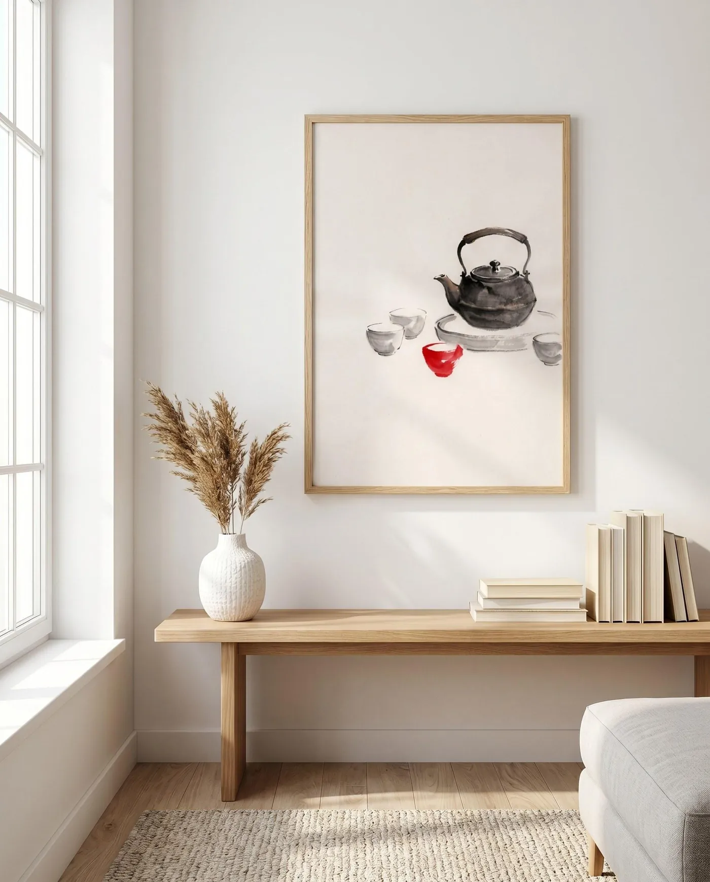 Japanese Wall Art | Japandi Tea Sumi-e Ink Print | Black and White Zen Decor | Digital Download | Printable Wall Art