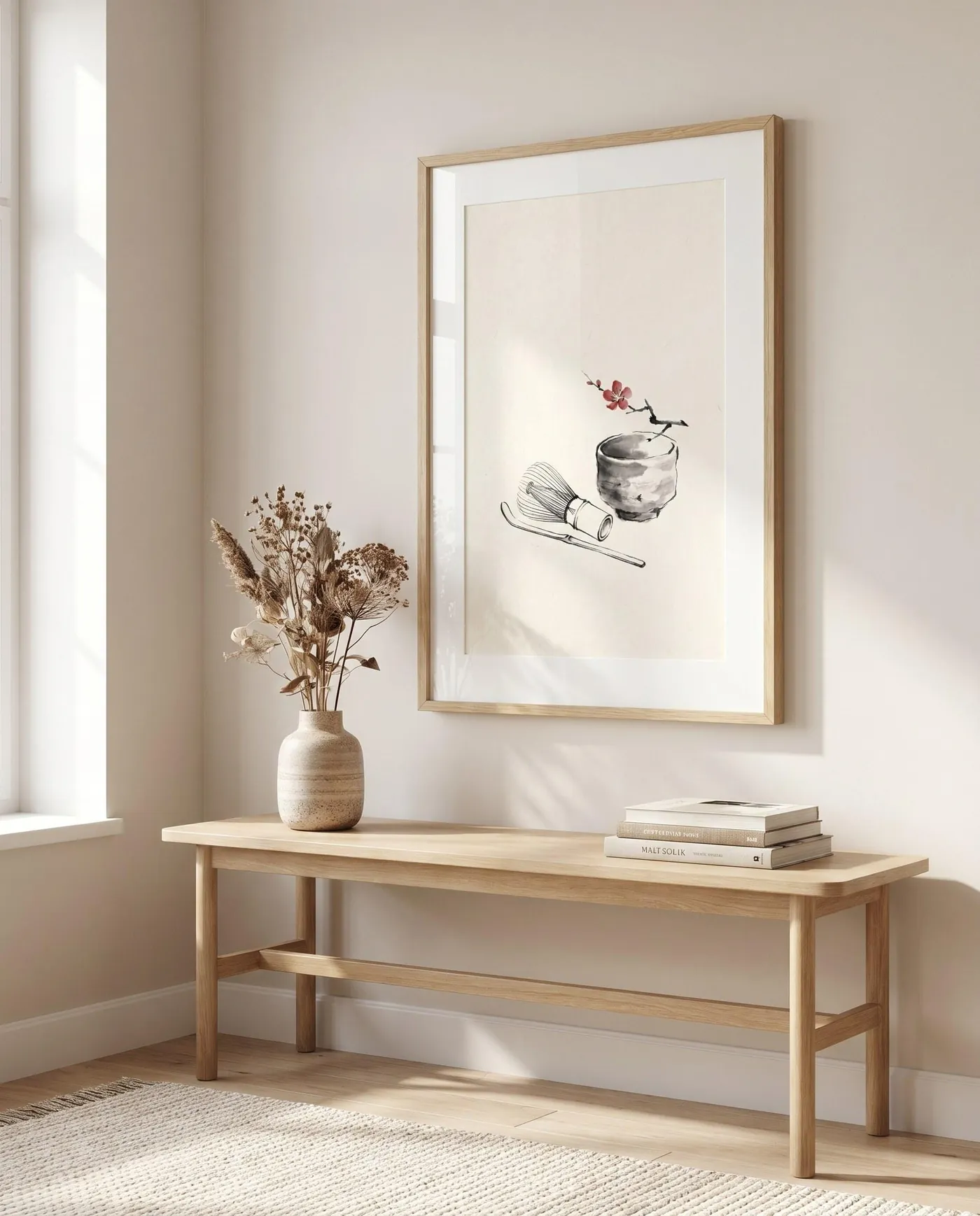 Botanical Wall Art | Japandi Bamboo Tea Whisk Sumi-e Ink Print | Black and White Zen Decor | Digital Download