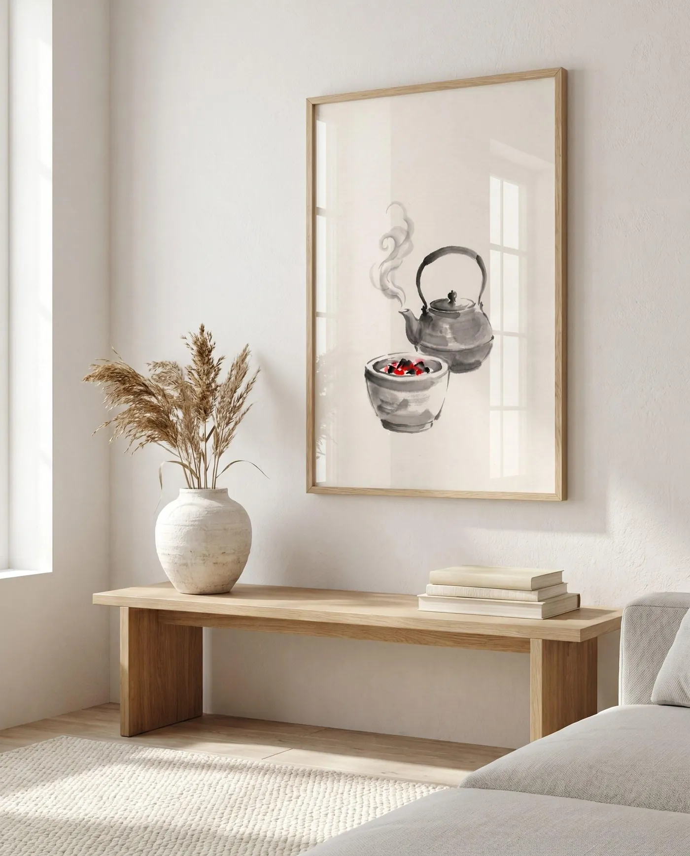 Japanese Wall Art | Japandi Iron Kettle Sumi-e Ink Print | Black and White Zen Decor | Digital Download | Printable Wall Art