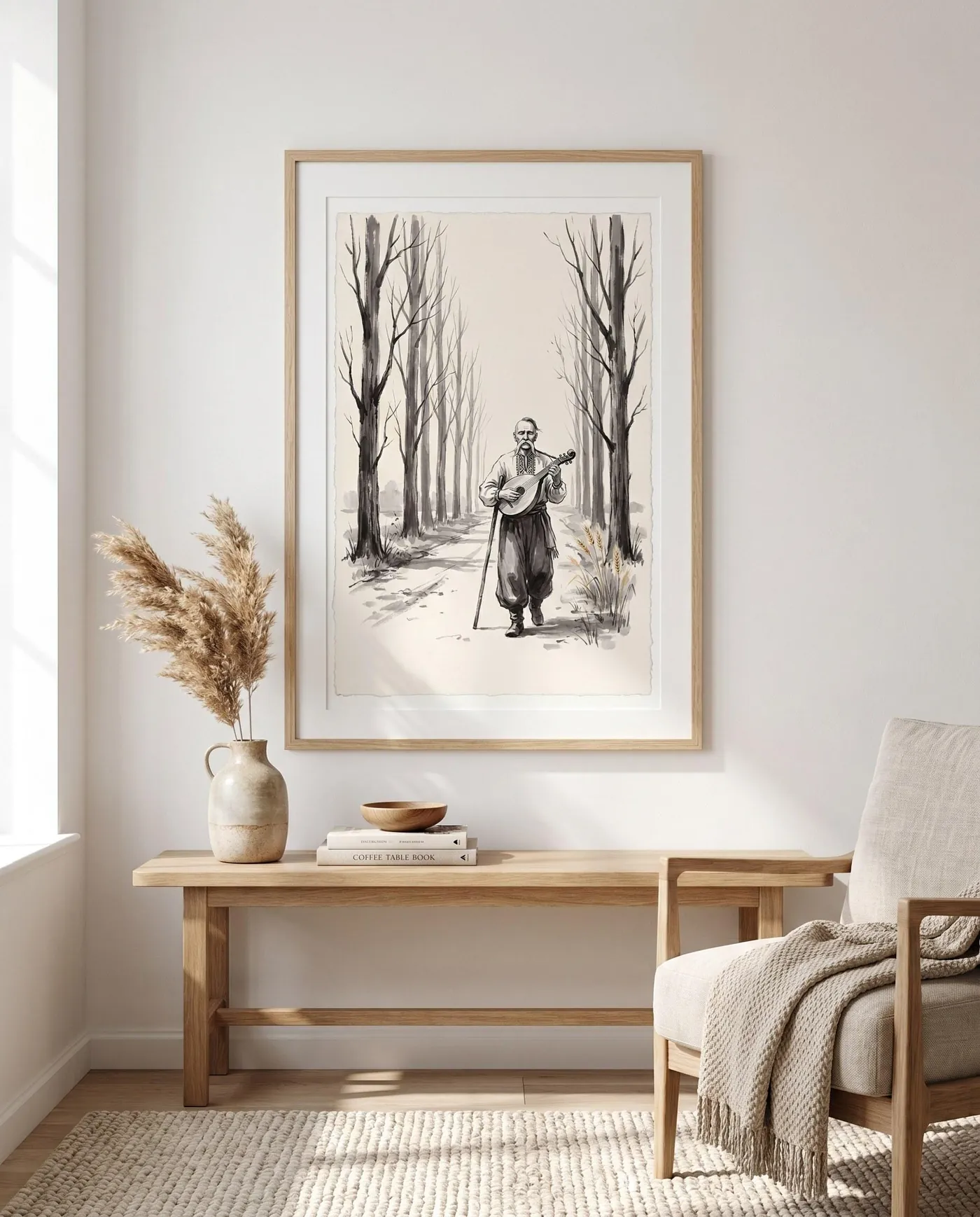 Ukrainian Wall Art | Poplar Road Kobzar Sumi-e Ink Print | Black and White Ink Decor | Digital Download | Printable Wall Art