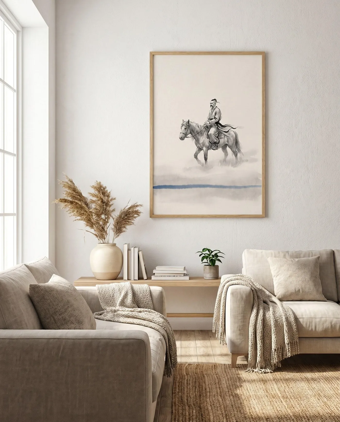 Ukrainian Wall Art | Cossack Horseman Steppe Sumi-e Ink Print | Black and White Ink Decor | Digital Download