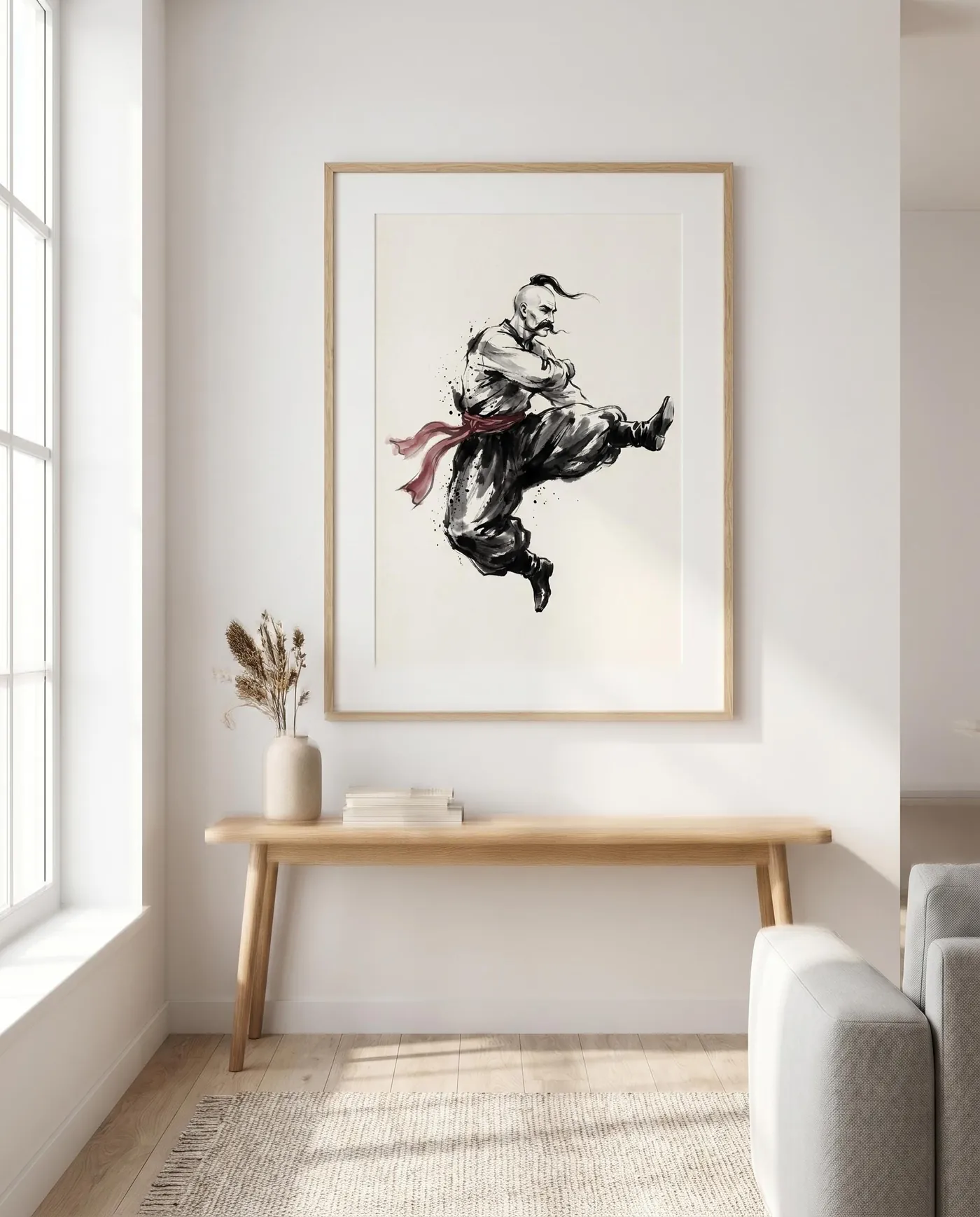 Ukrainian Wall Art | Dynamic Cossack Hopak Dance Sumi-e Ink Print | Black and White Ink Decor | Digital Download