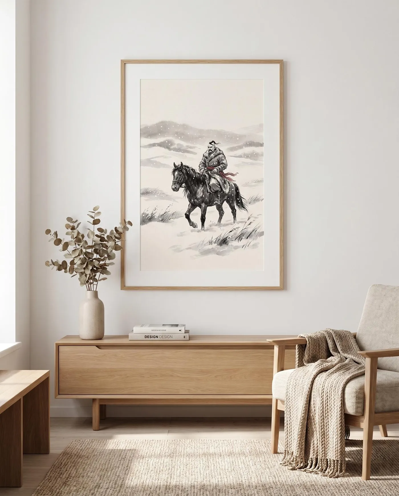 Ukrainian Wall Art | Cossack Winter Ride Snowy Sumi-e Ink Print | Black and White Ink Decor | Digital Download