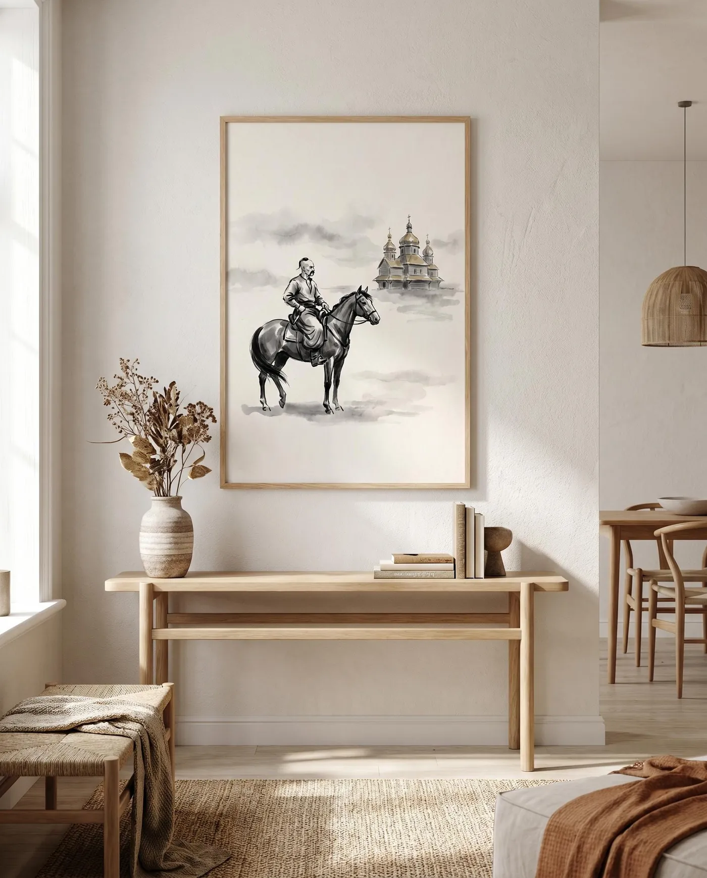Ukrainian Wall Art | Heritage Cossack Horseman Steppe Sumi-e Ink Print | Black and White Ink Decor | Digital Download