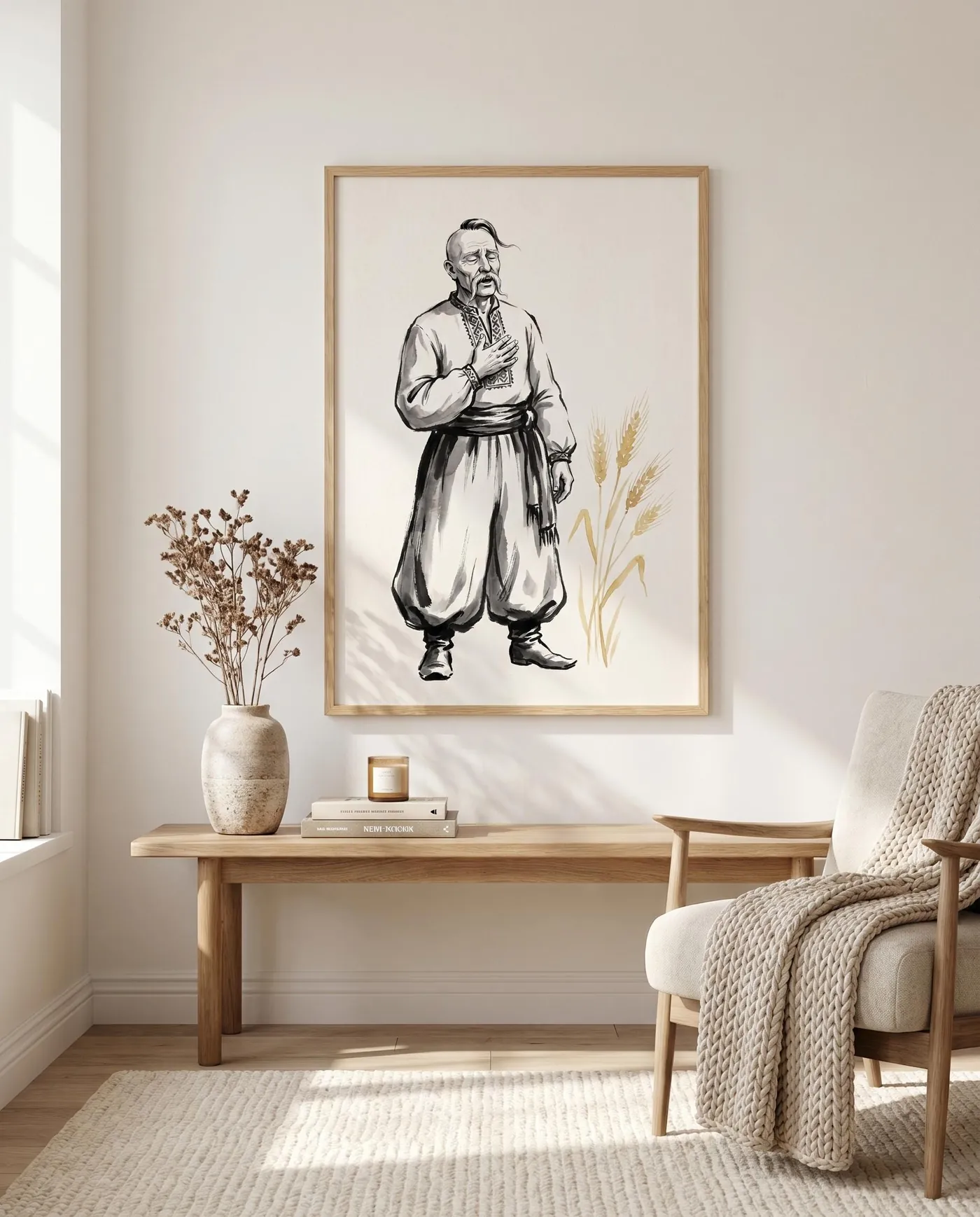 Ukrainian Wall Art | Cossack Singing Duma Sumi-e Ink Print | Black and White Ink Decor | Digital Download
