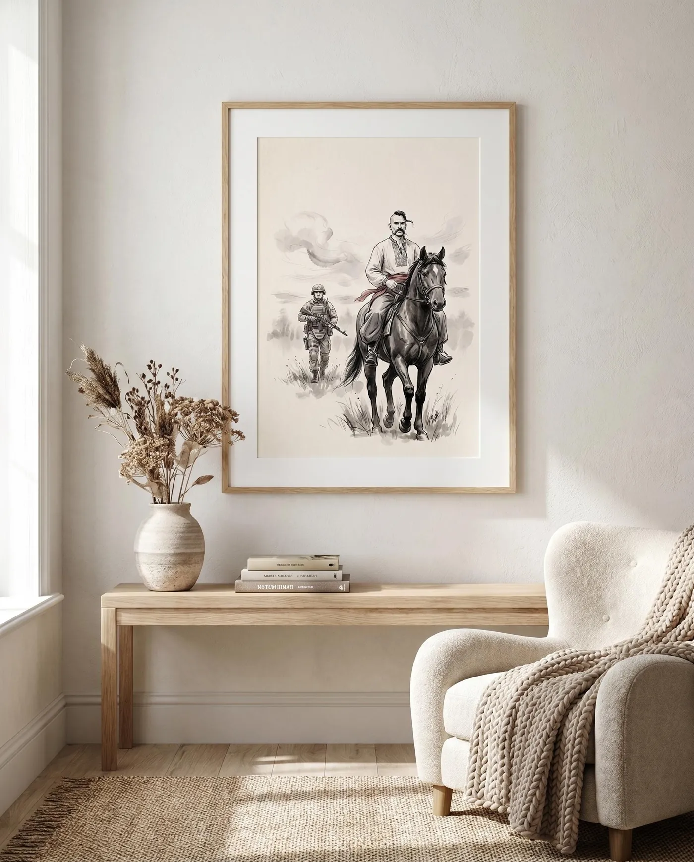 Ukrainian Wall Art | Cossack Leading Way Sumi-e Ink Print | Black and White Ink Decor | Digital Download | Printable Wall Art