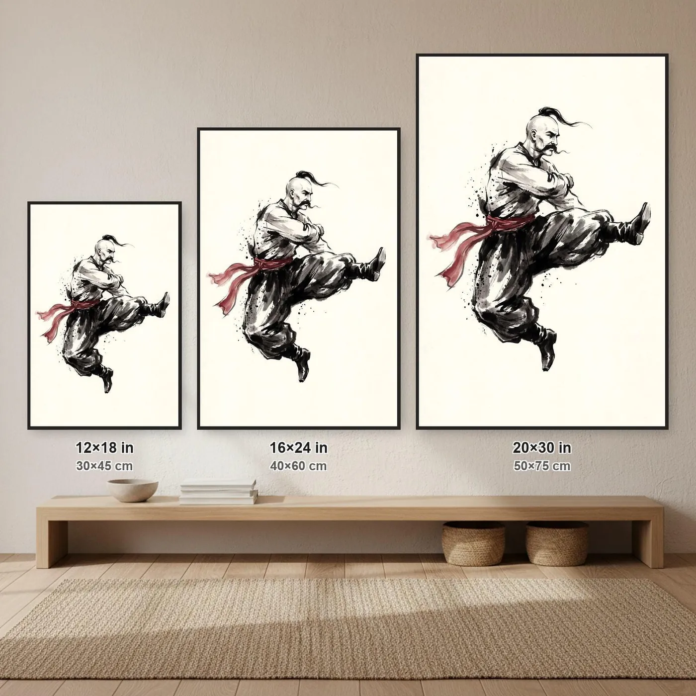 Ukrainian Wall Art | Cossack Dancing Hopak Sumi-e Ink Print | Black and White Ink Decor | A1 Ready Poster Print