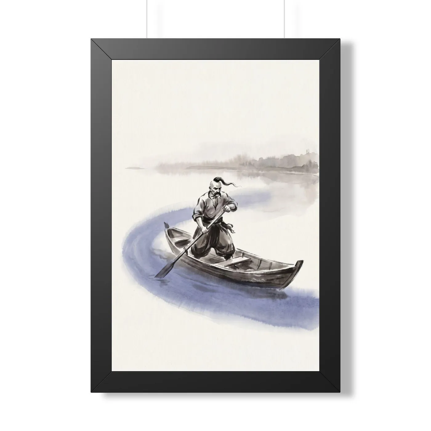 Ukrainian Wall Art | Cossack Rowing Chaika Boat Sumi-e Ink Print | Black and White Ink Decor | A1 Ready Poster Print