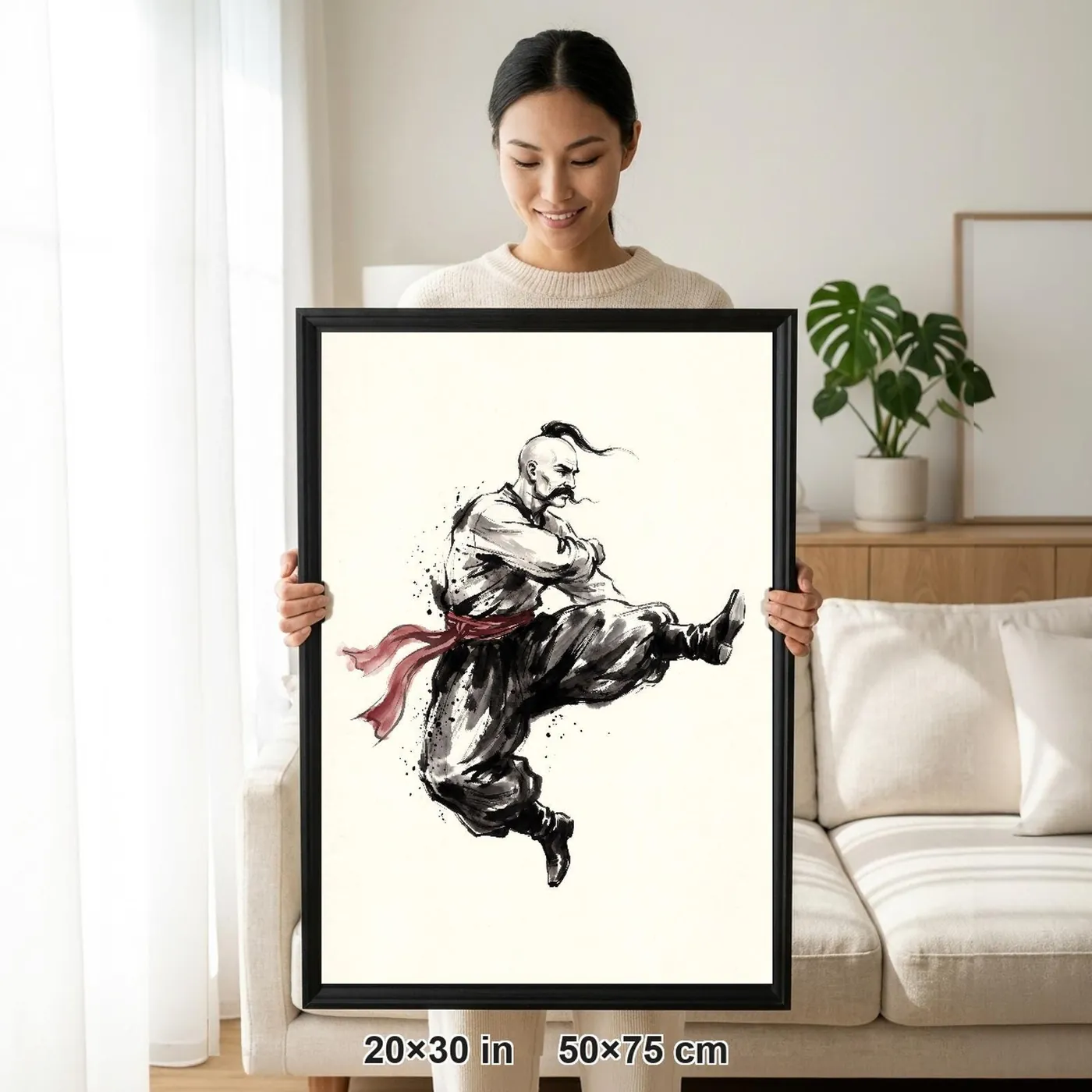 Framed Ukrainian Wall Art | Cossack Dancing Hopak Sumi-e Ink Print | Black and White Ink Decor | A1 Ready Poster Print