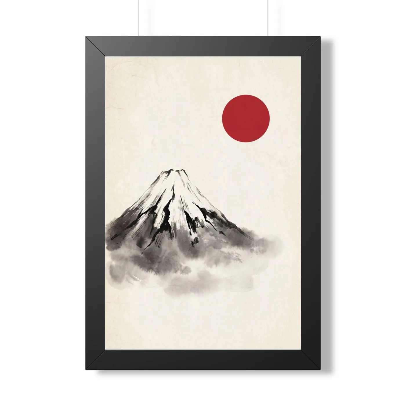 Framed Japanese Wall Art | Mountain Snow Capped Peak Mist Sumi-e Ink Print | Black and White Zen Decor | A1 Ready Poster Print