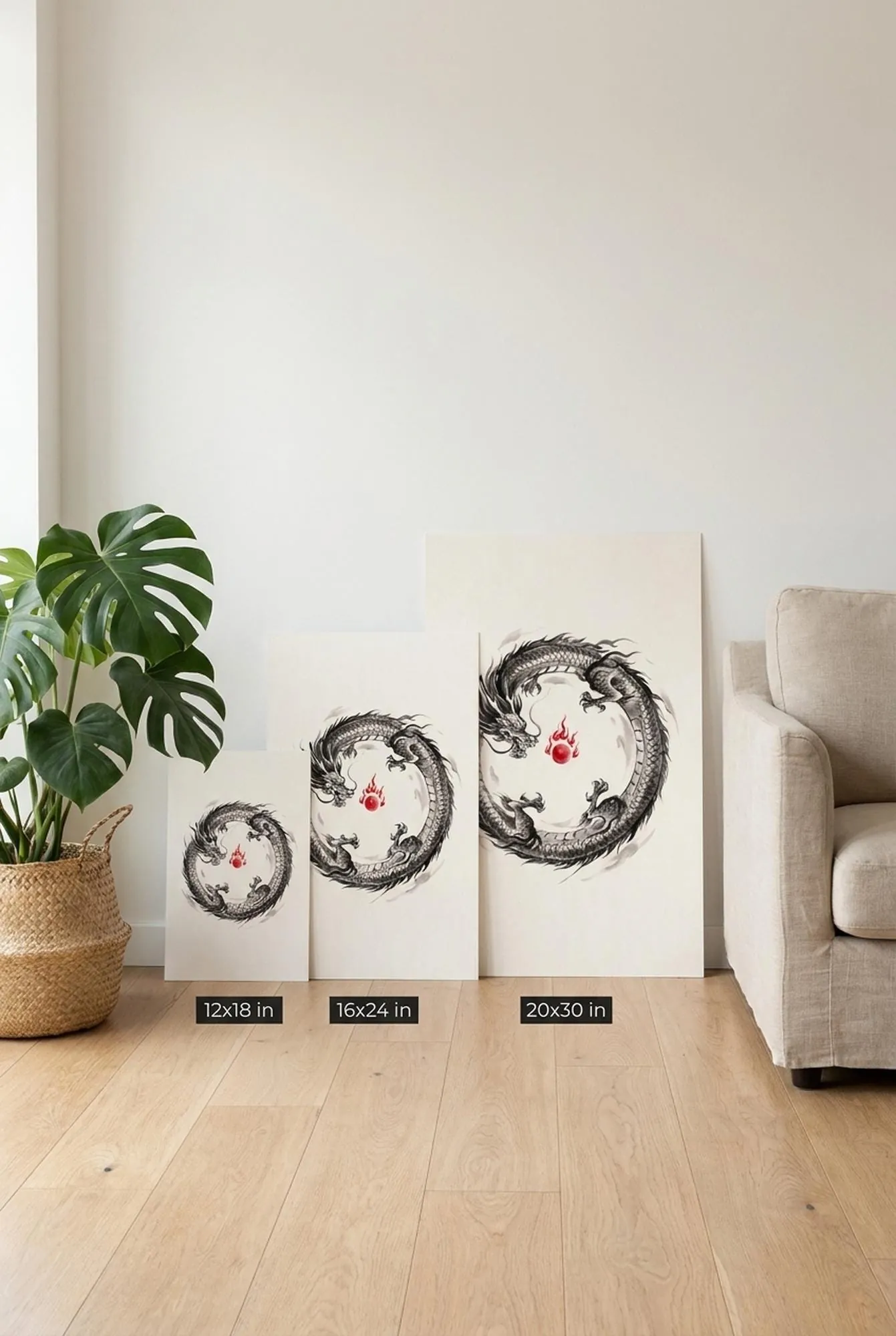 Circle | Japanese Dragon Sumi-e | Black & White Ink Wall Art | Poster