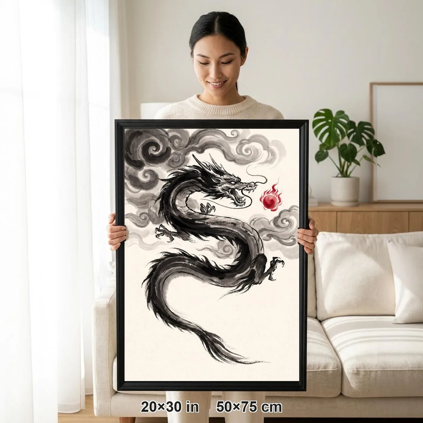 Clouds | Framed Japanese Dragon Sumi-e | Black & White Ink