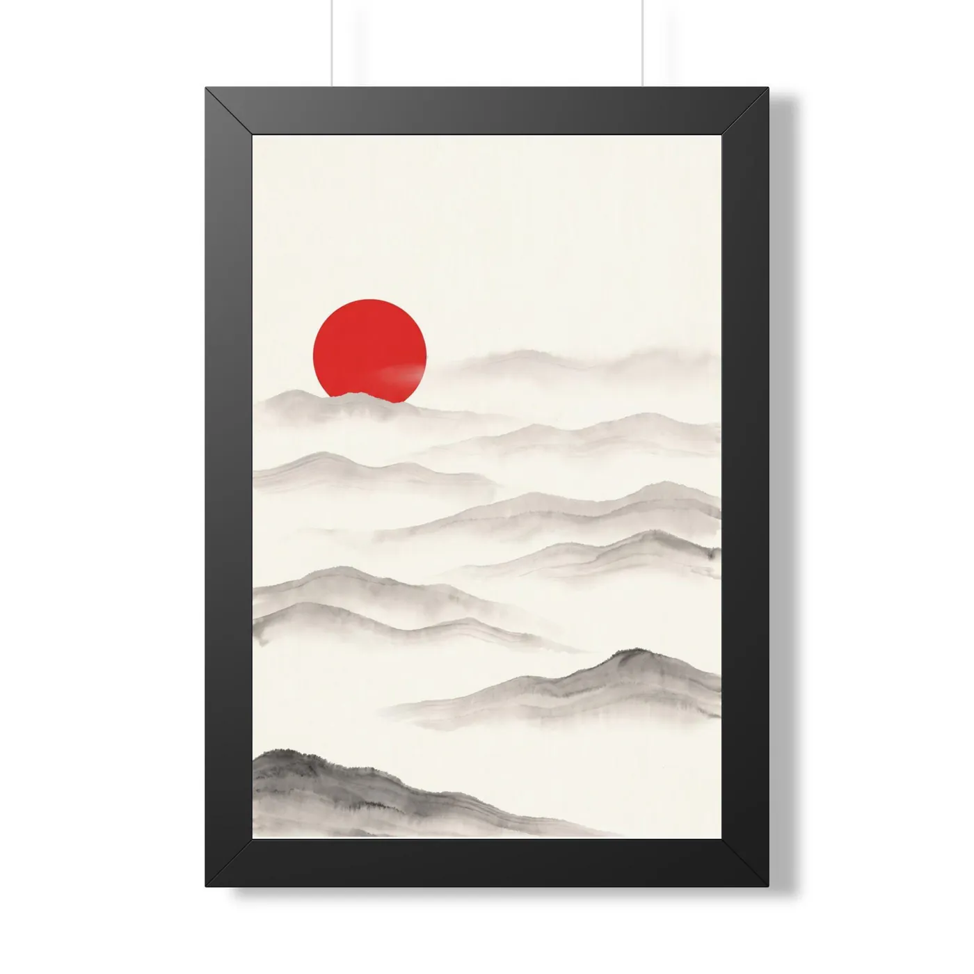 Japanese Landscape Art | Mountain Distant Ridges Fog Sumi-e Ink Print | Black and White Zen Decor | A1 Ready Poster Print