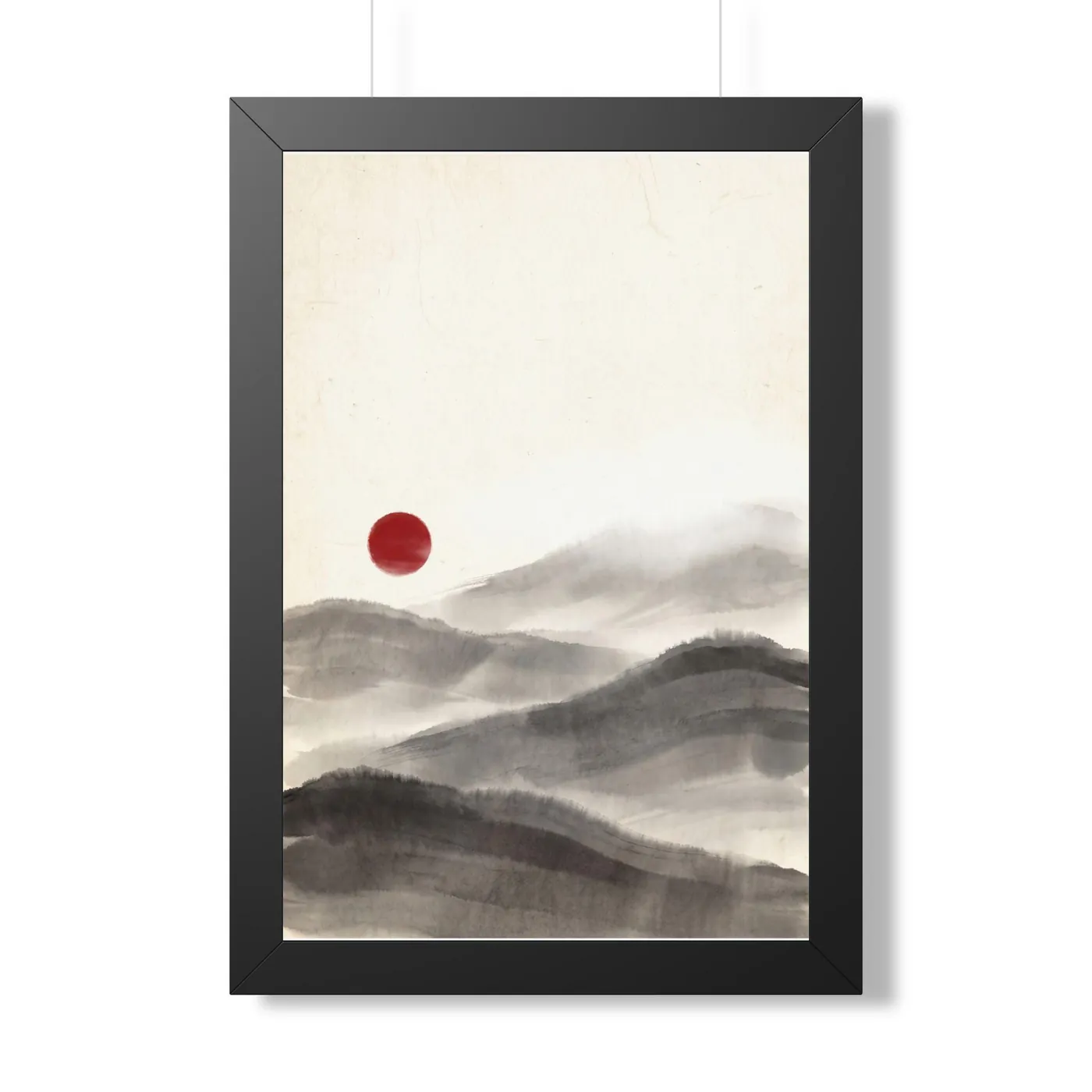 Framed Japanese Wall Art | Mountain Rolling Misty Hills Sumi-e Ink Print | Black and White Zen Decor | A1 Ready Poster Print