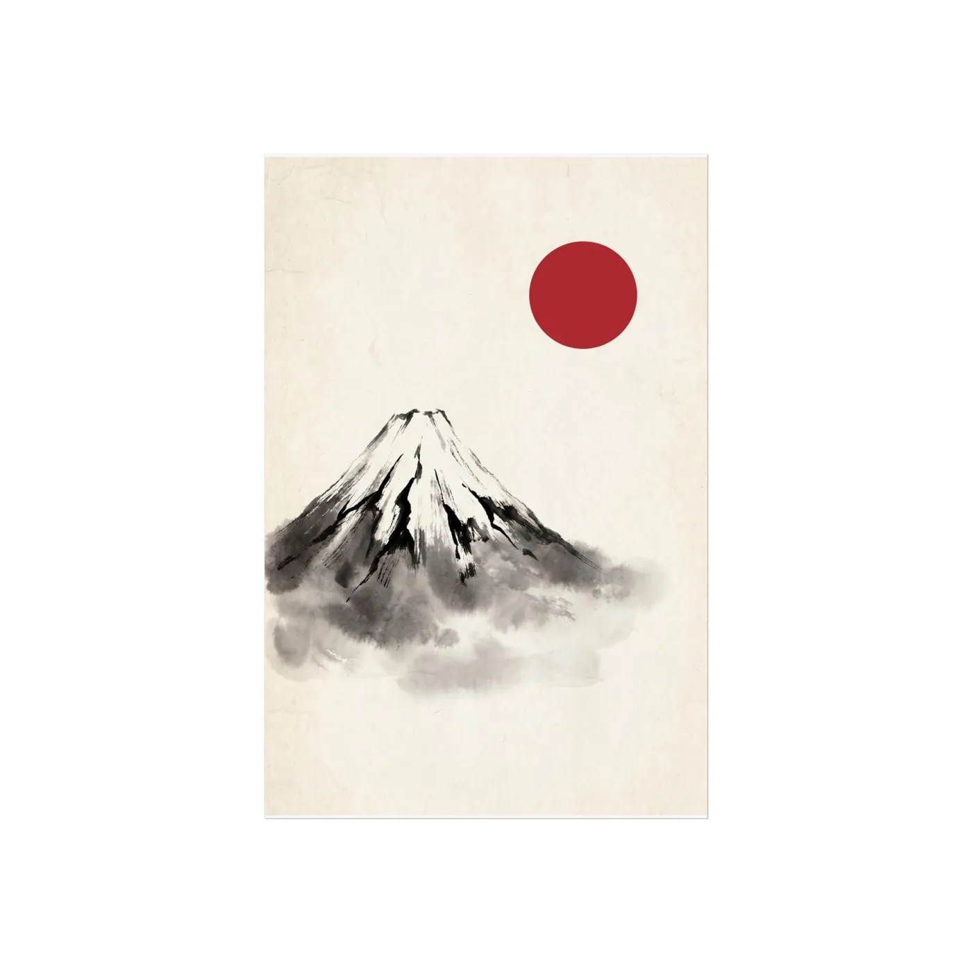 Japanese Landscape Art | Mountain Snow Capped Peak Mist Sumi-e Ink Print | Black and White Zen Decor | A1 Ready Poster Print