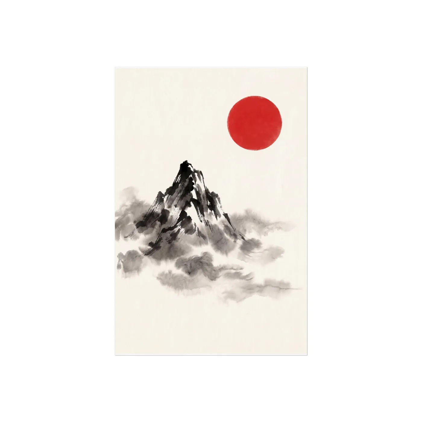 Mountain Peak Above the Clouds | Black & White Sumi-e Ink Mountain Wall Art | Poster Print