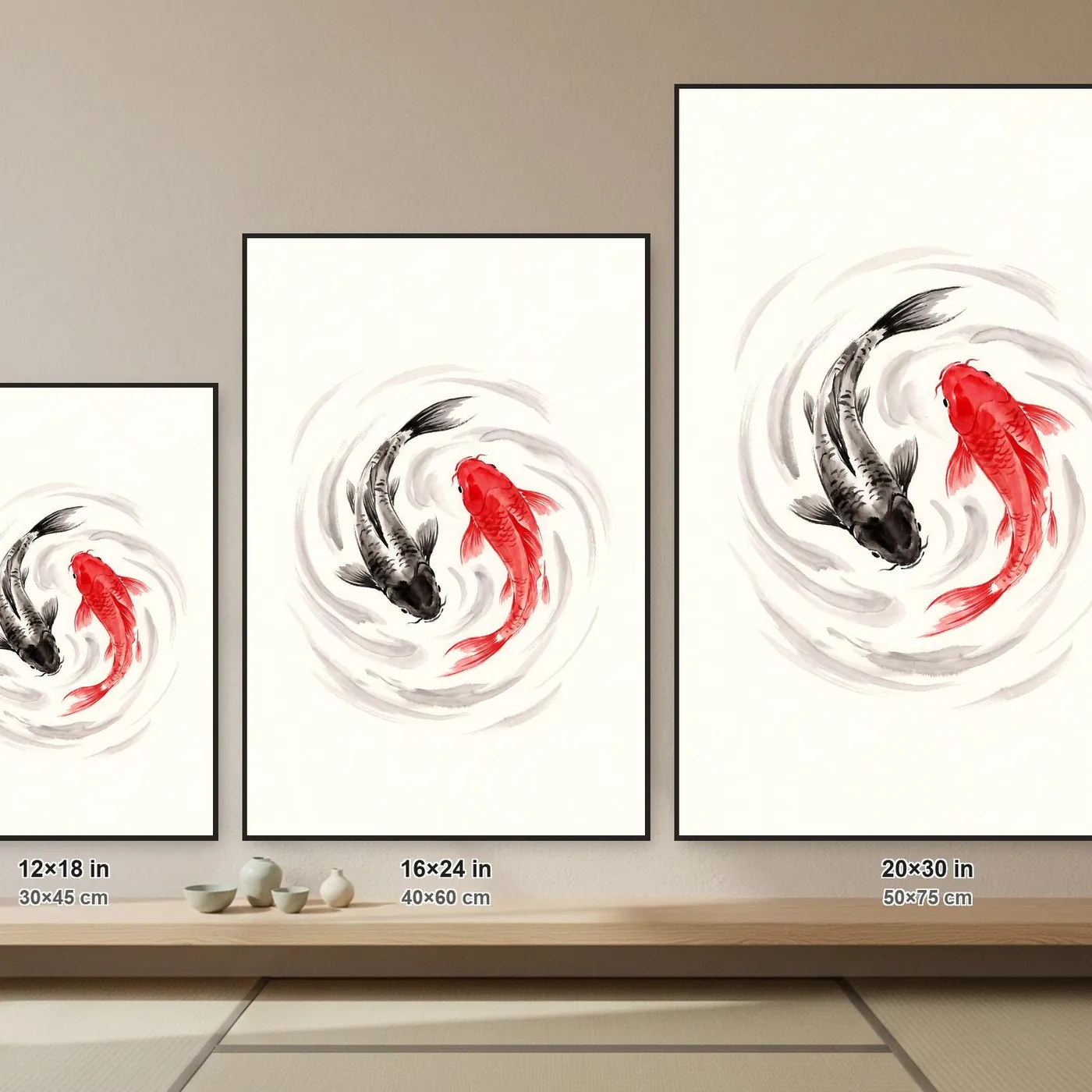 Koi Fish Ink Art Print | Black and White Japanese Wall Art Poster