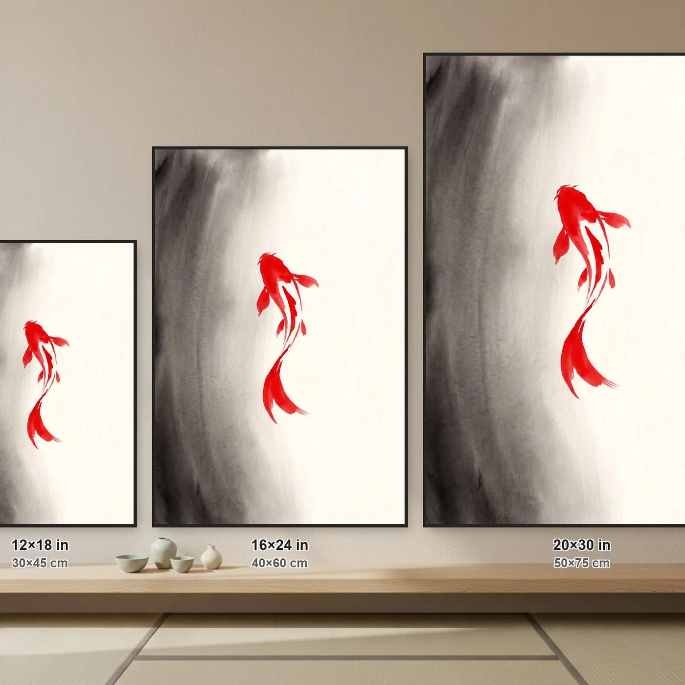 Minimal Koi Fish Ink Art Print | Black White Japanese Wall Art Poster