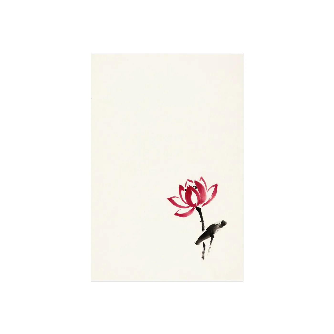 Minimal Lotus Flower Ink Art Print | Black White Serene Wall Poster