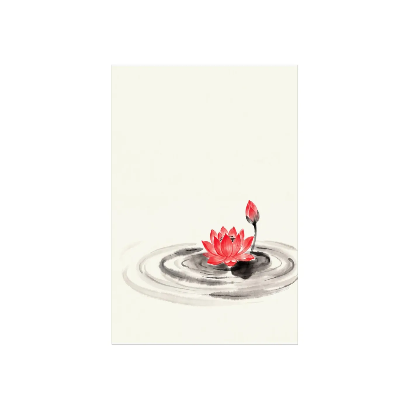 Zen Lotus Flower Ink Art Print | Black and White Minimalist Wall Art Poster