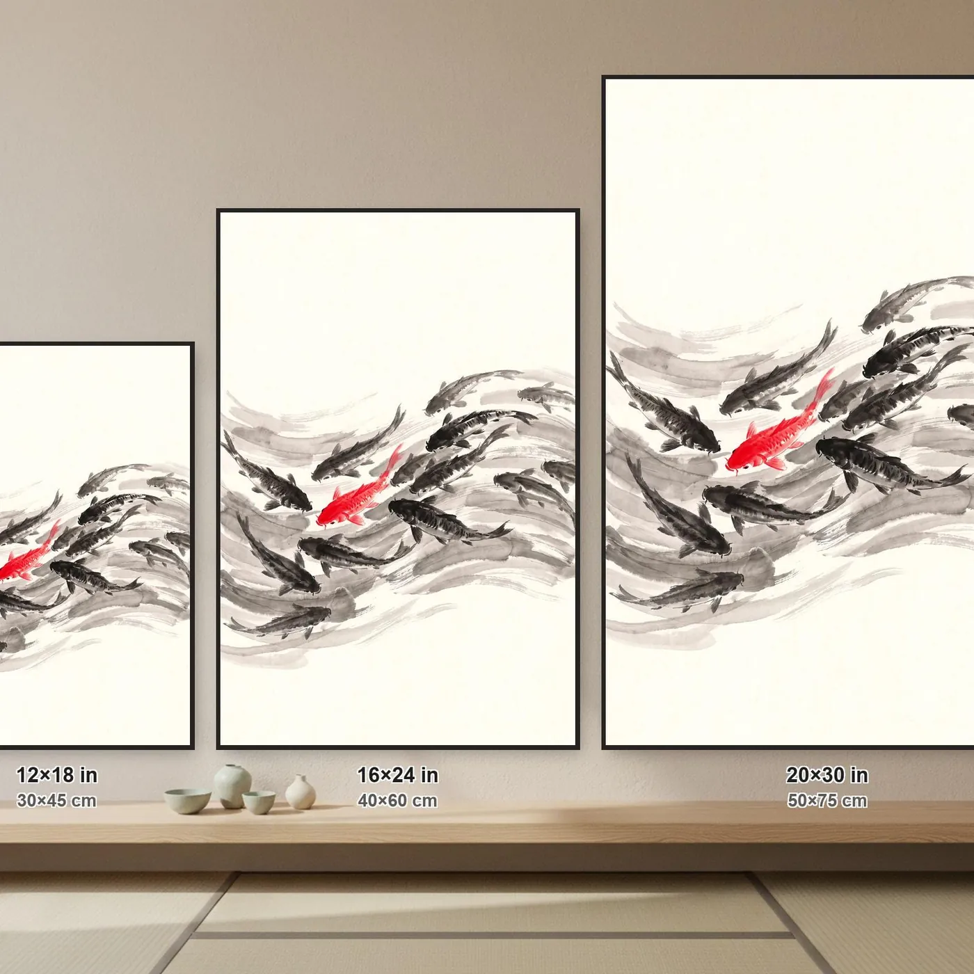 Koi Fish Ink Art Print | Black and White Japanese Wall Art Poster