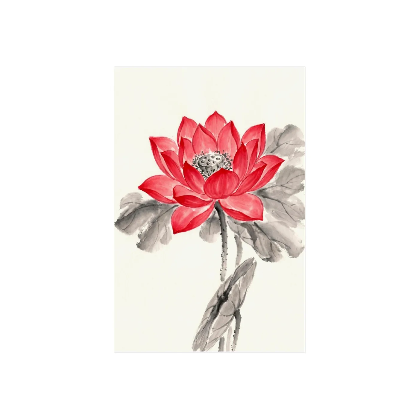 Lotus Flower Ink Art Print | Black White Minimalist Wall Art Poster