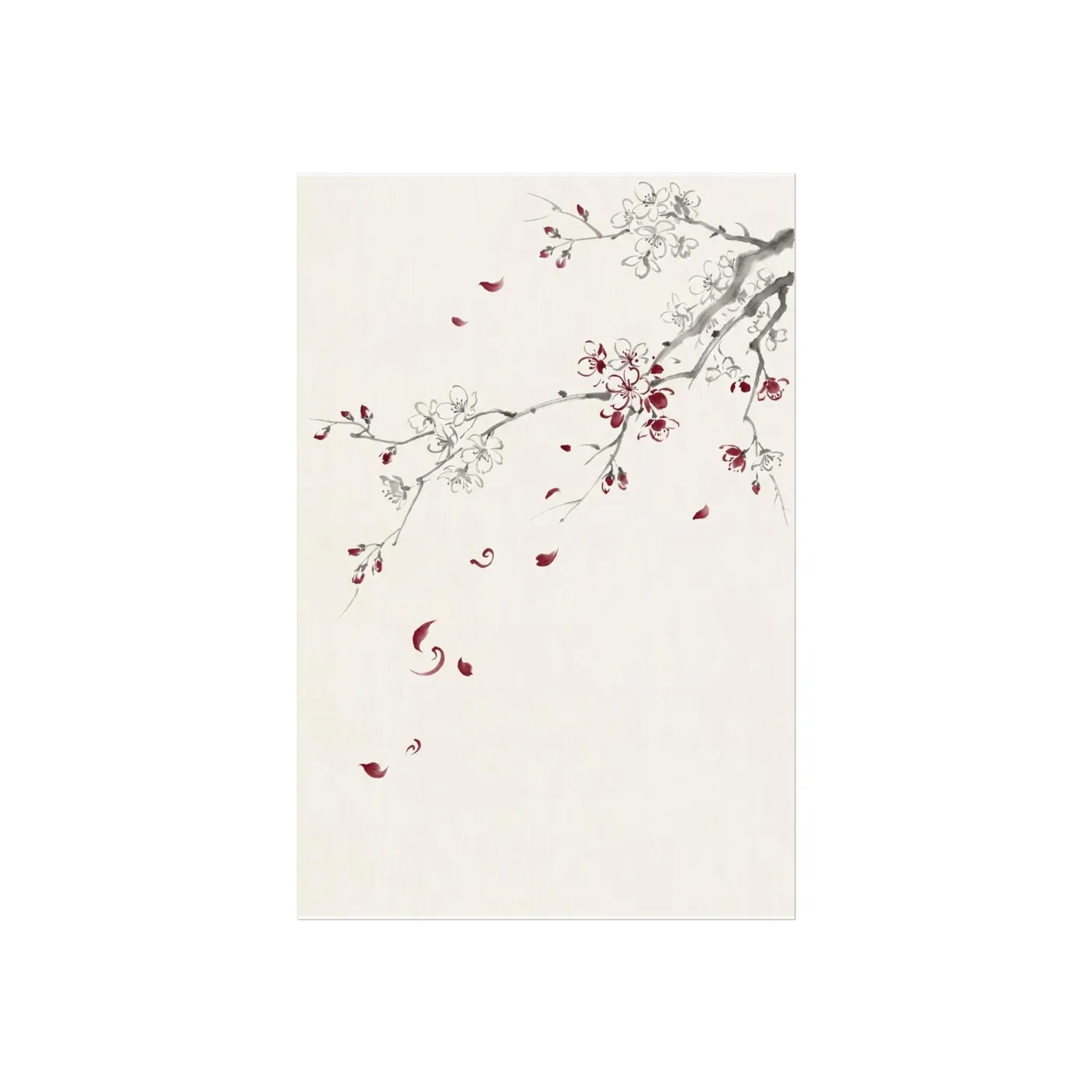Botanical Wall Art | Cherry Blossom Swirl Petals Sumi-e Ink Print | Black and White Zen Decor | A1 Ready Poster Print