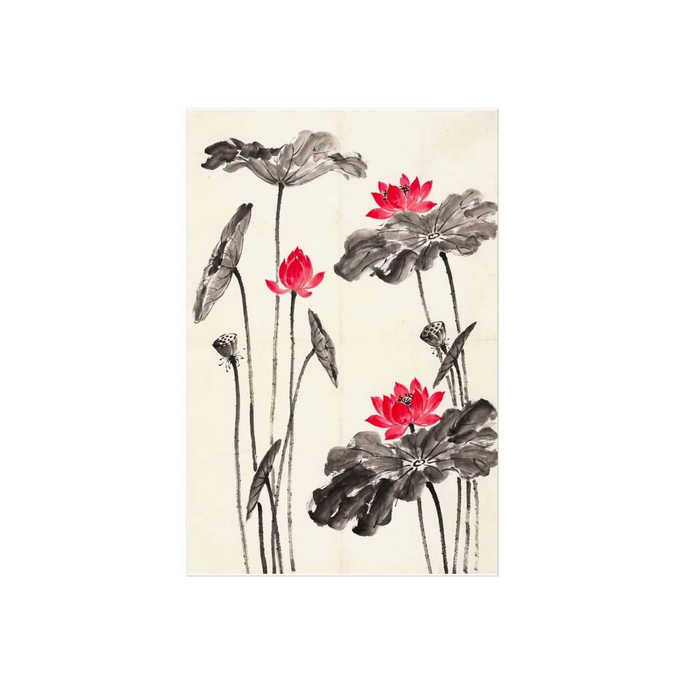 Lotus Flower Ink Art Print | Black White Serene Minimalist Wall Poster