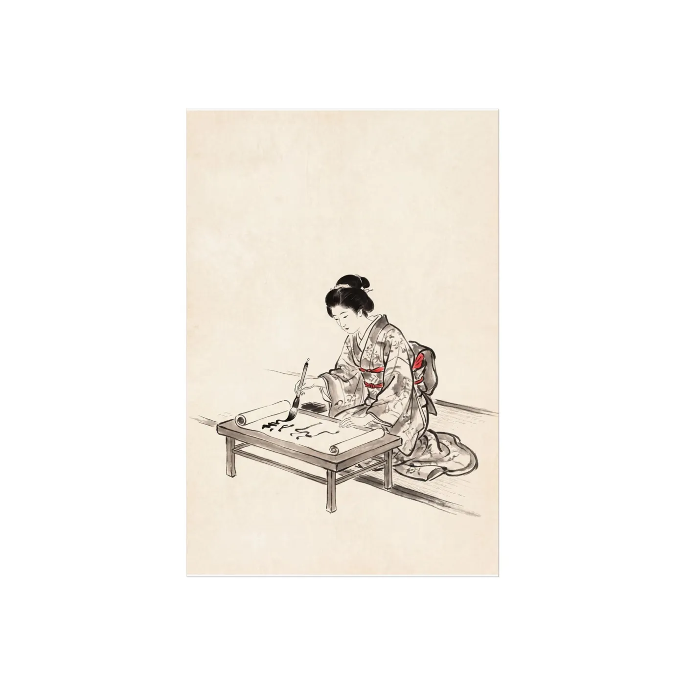 Japanese Wall Art | Woman Calligraphy Sumi-e Ink Print | Black and White Zen Decor | A1 Ready Poster Print