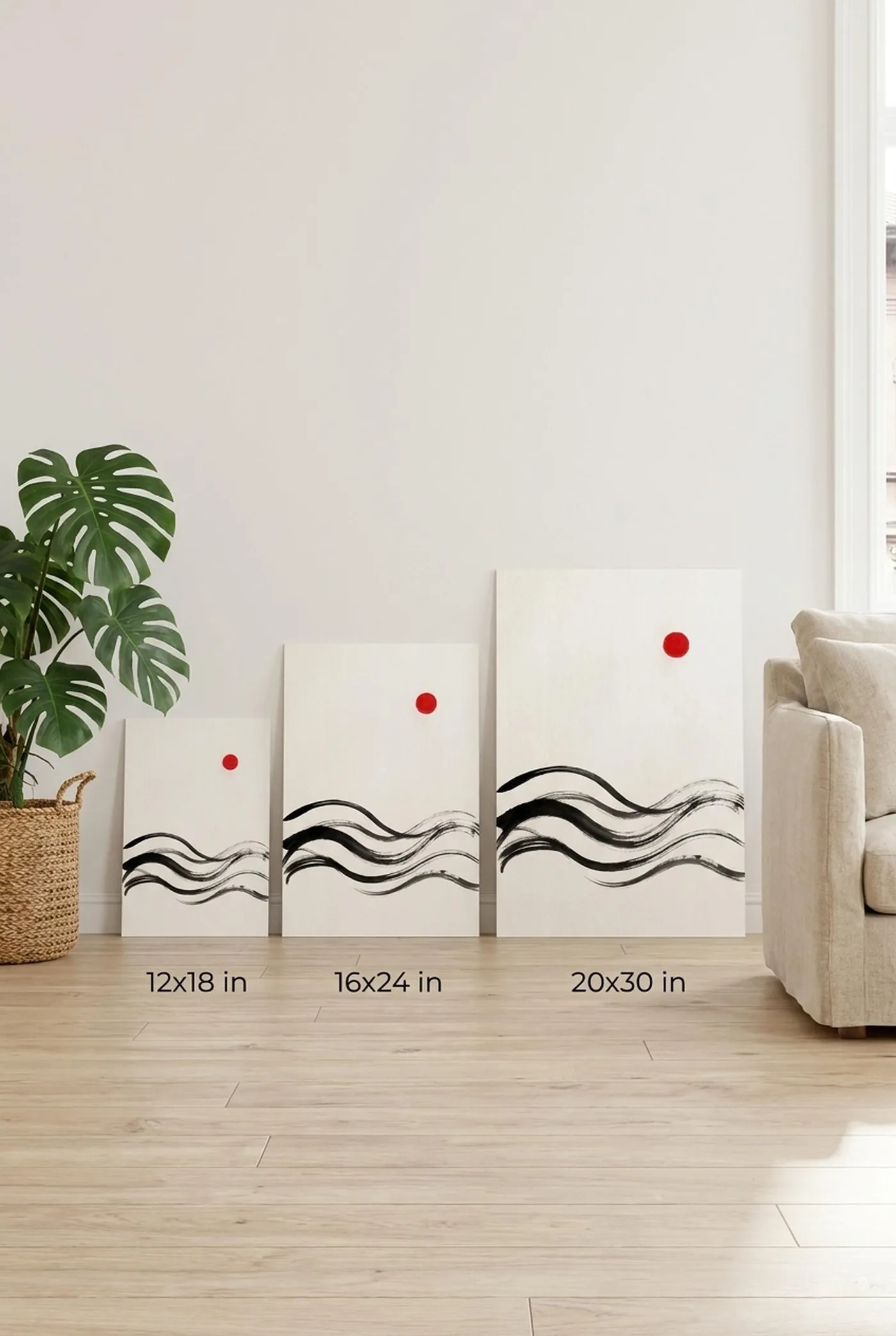 Japanese Wave Ink Art Print | Minimalist Black White Wall Art Poster