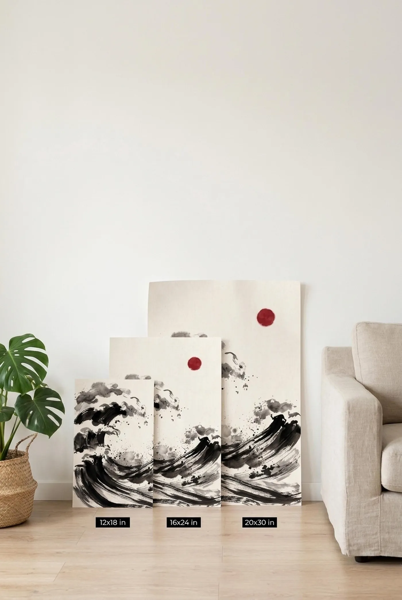 Japanese Wave Ink Art Print | Black White Minimalist Wall Art Poster