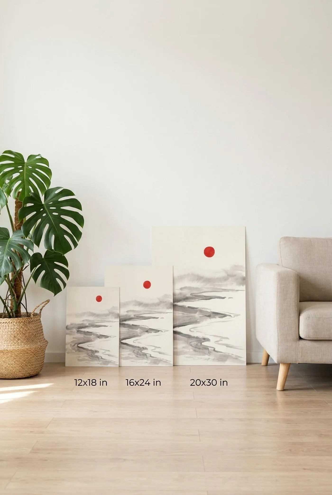 Japanese Wave Ink Art Print | Black White Minimalist Wall Art Poster