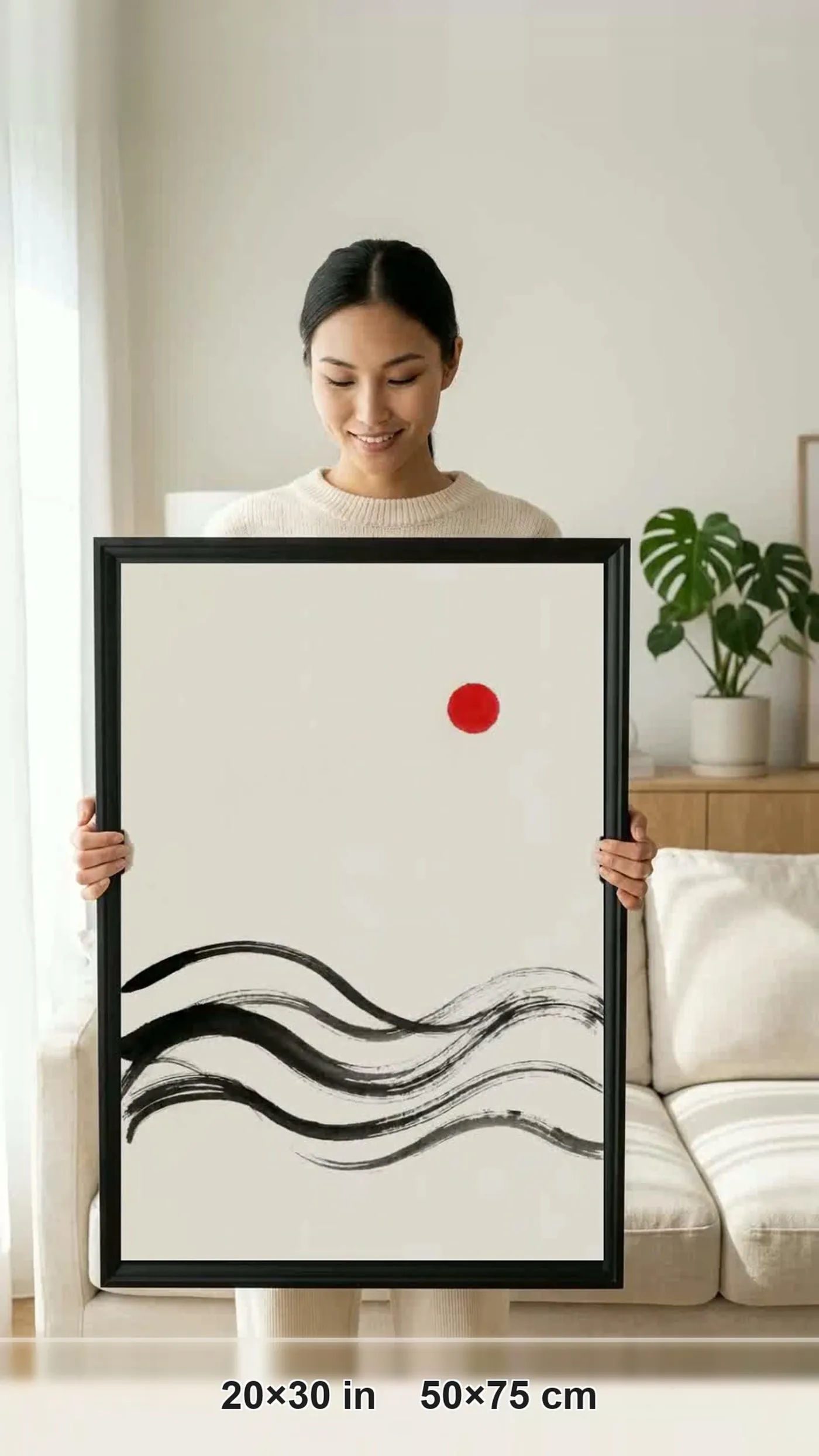 Minimal | Framed Japanese Wave Ink Art | Black & White Ink