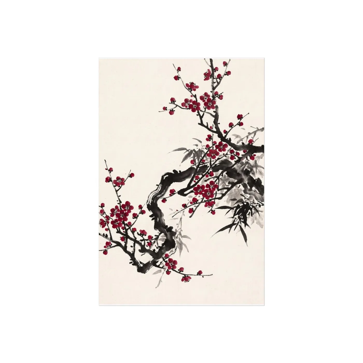 Chinese Wall Art | Plum Blossom Sumi-e Ink Print | Black and White Ink Decor | A1 Ready Poster Print | Living Room Decor