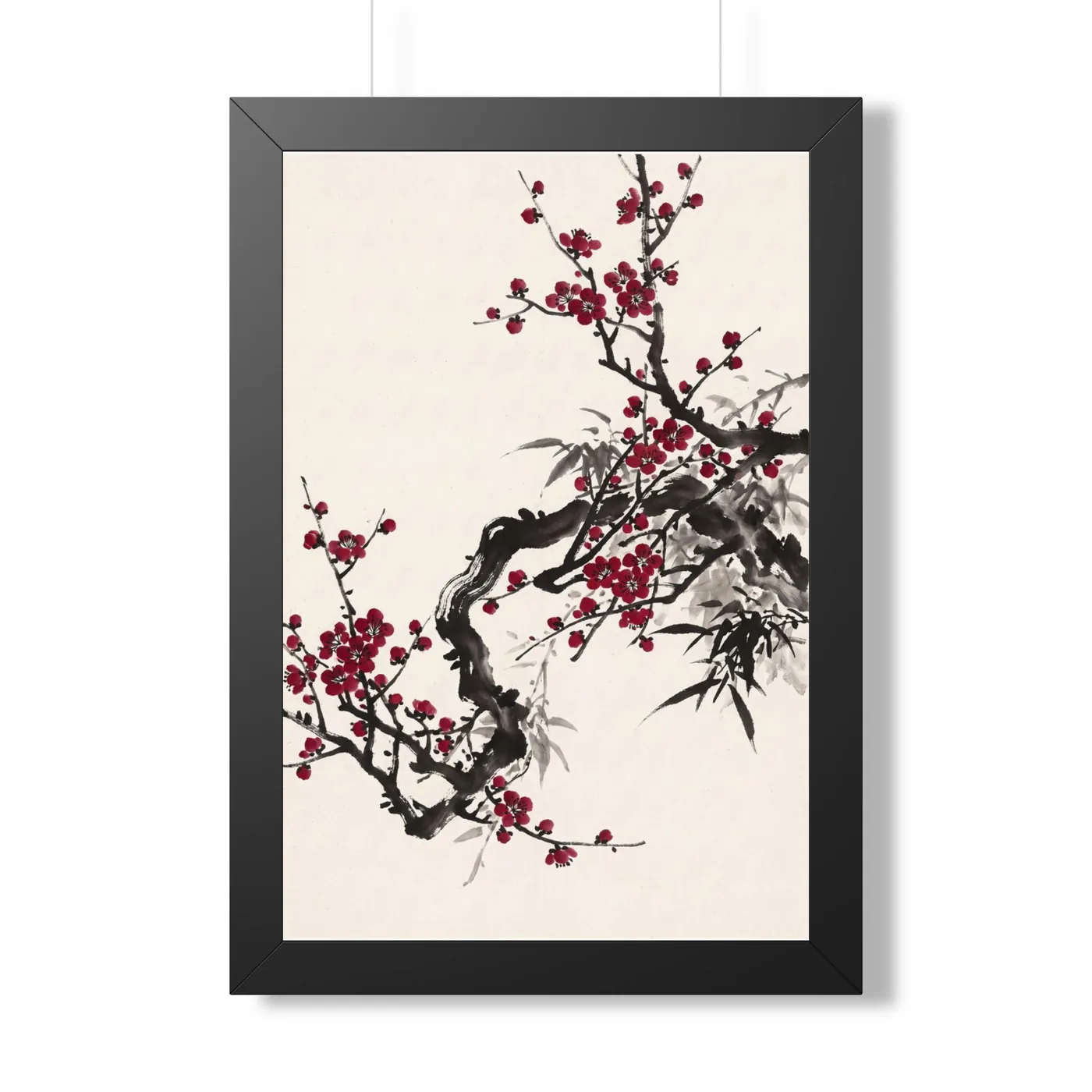 Framed Chinese Wall Art | Plum Blossom Sumi-e Ink Print | Black and White Ink Decor | A1 Ready Poster Print