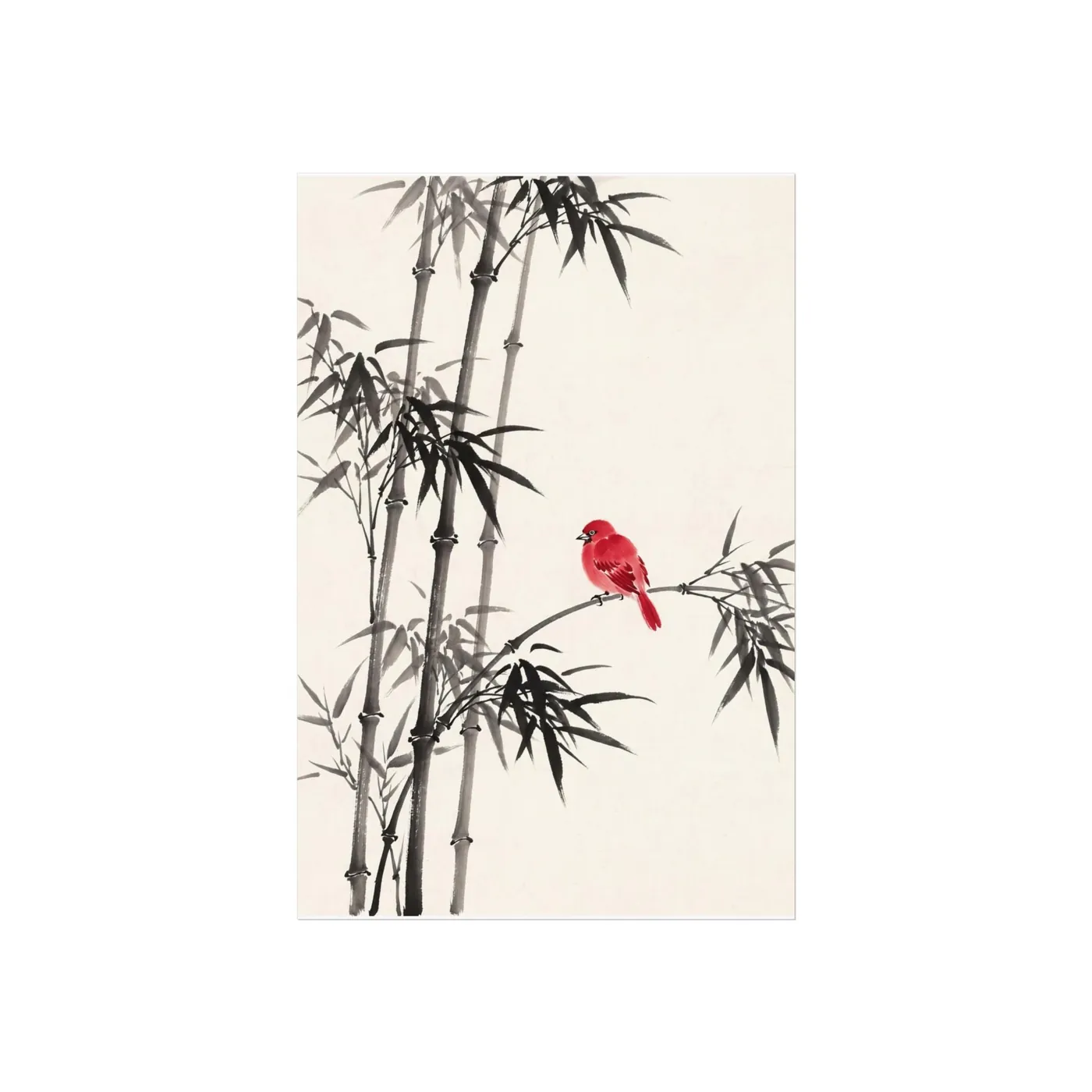Chinese Wall Art | Bamboo Bird Sumi-e Ink Print | Black and White Ink Decor | A1 Ready Poster Print | Living Room Decor
