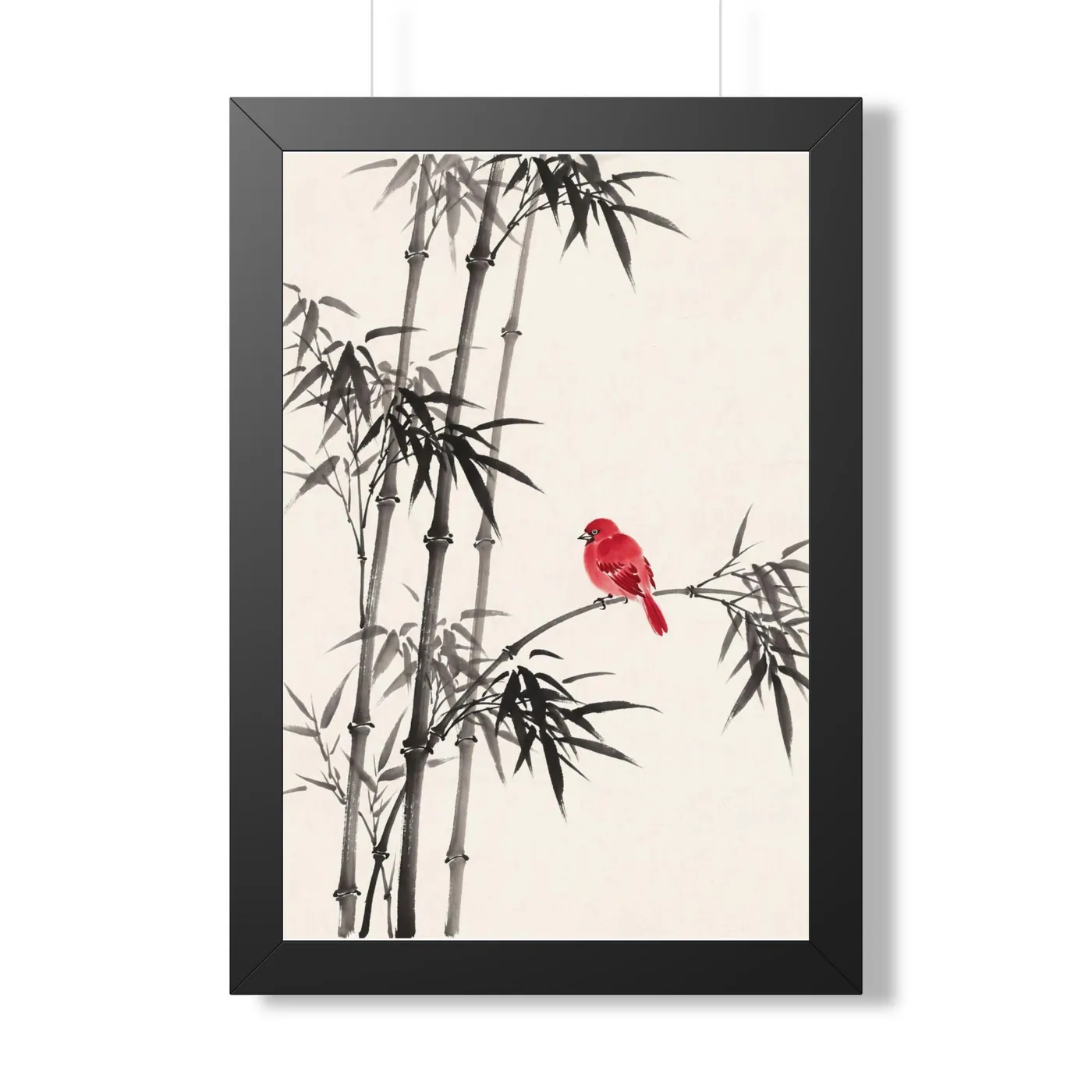 Framed Chinese Wall Art | Bamboo Bird Sumi-e Ink Print | Black and White Ink Decor | A1 Ready Poster Print