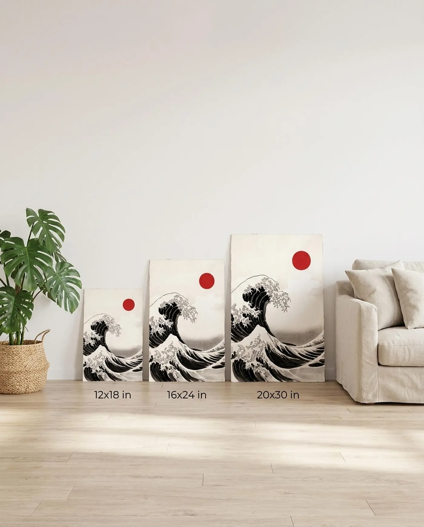 Japanese Landscape Art | Great Wave Sumi-e Ink Print | Black and White Zen Decor | A1 Ready Poster Print | Living Room Decor