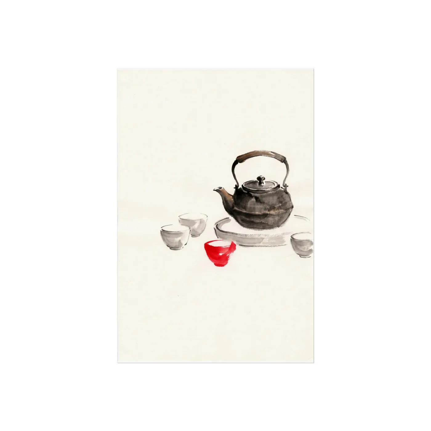 Japanese Wall Art | Tea Ceremony Sumi-e Ink Print | Black and White Zen Decor | A1 Ready Poster Print | Living Room Decor