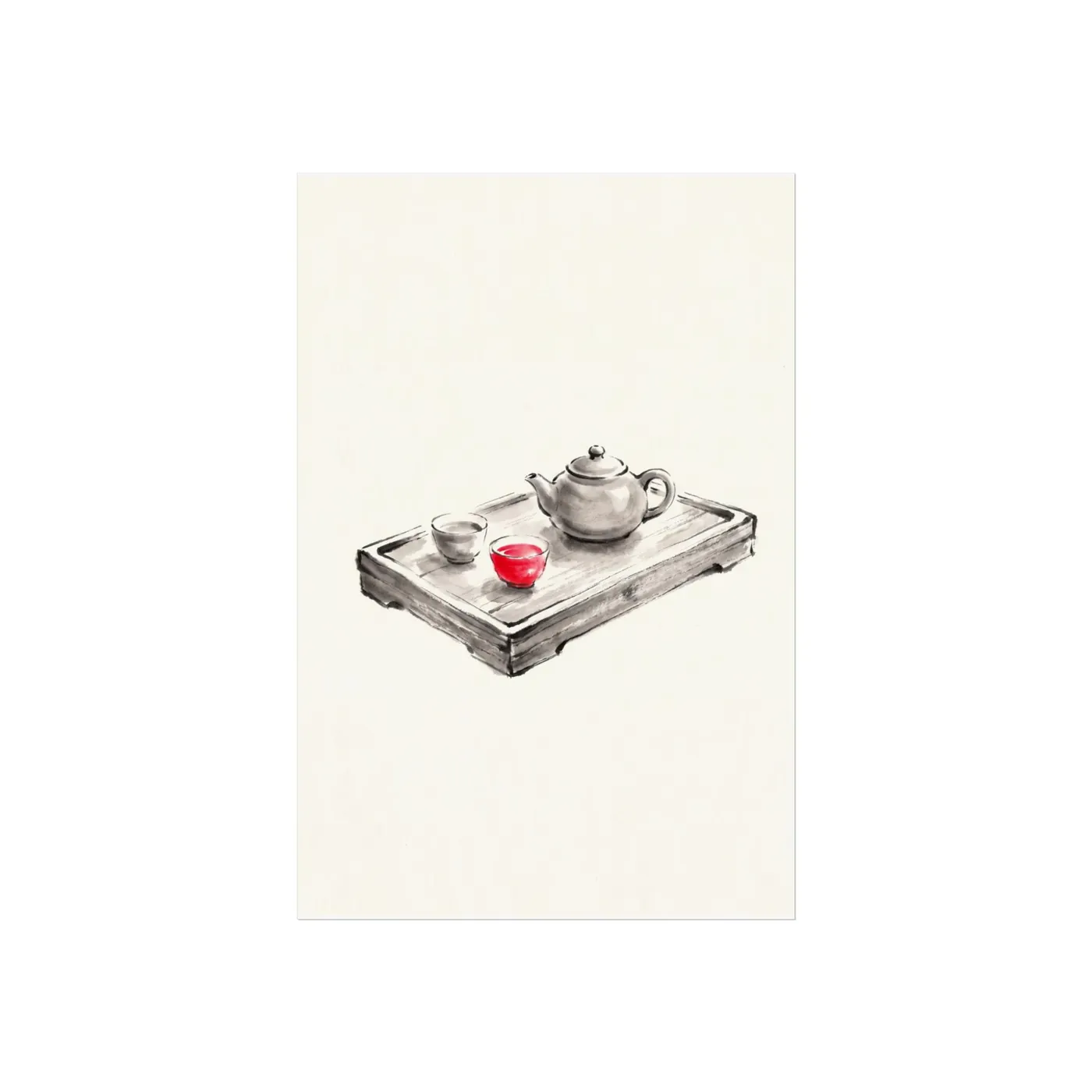 Tea Ceremony Ink Art Print | Minimalist Black White Wall Art Poster