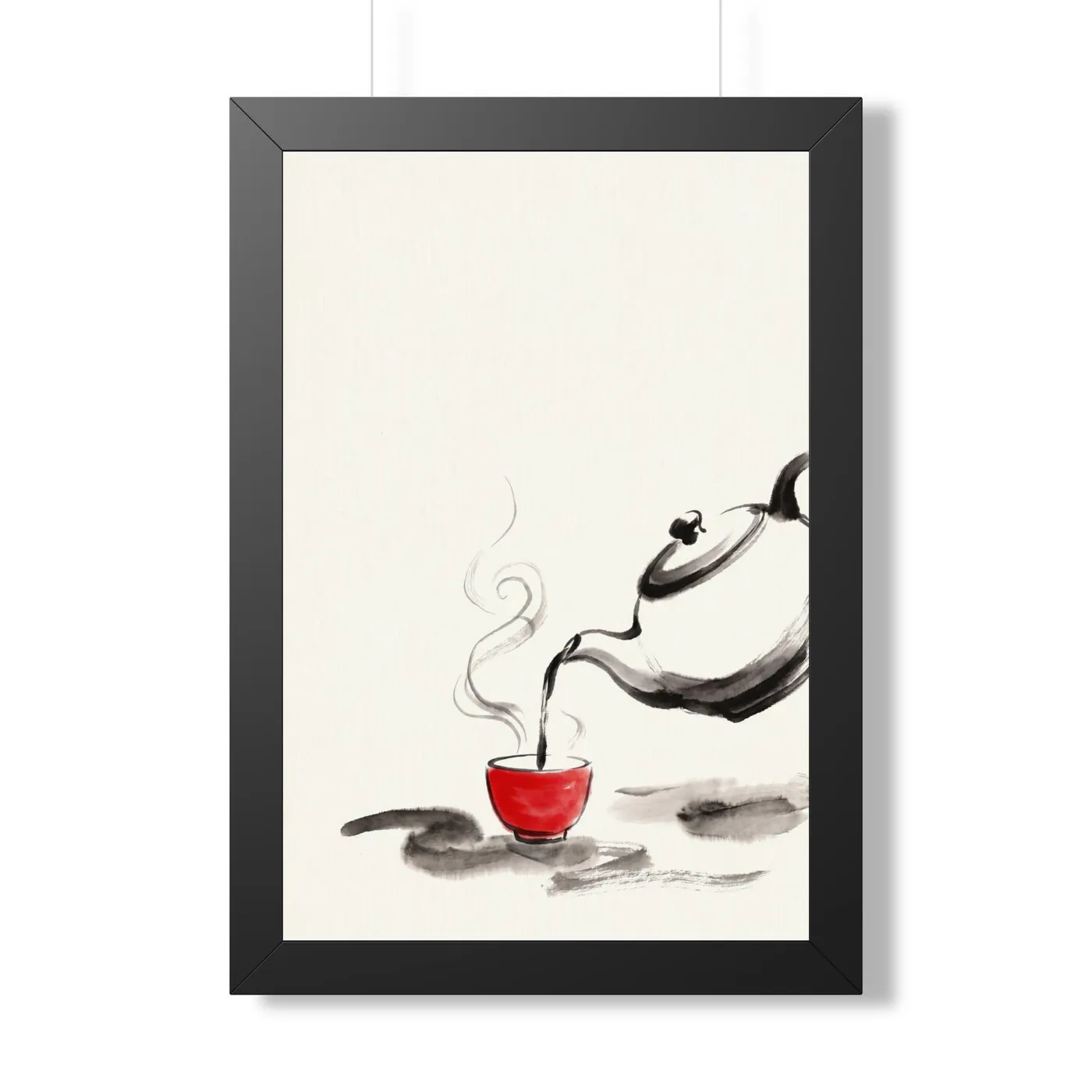 Framed Japanese Wall Art | Tea Ceremony Pour Sumi-e Ink Print | Black and White Zen Decor | A1 Ready Poster Print